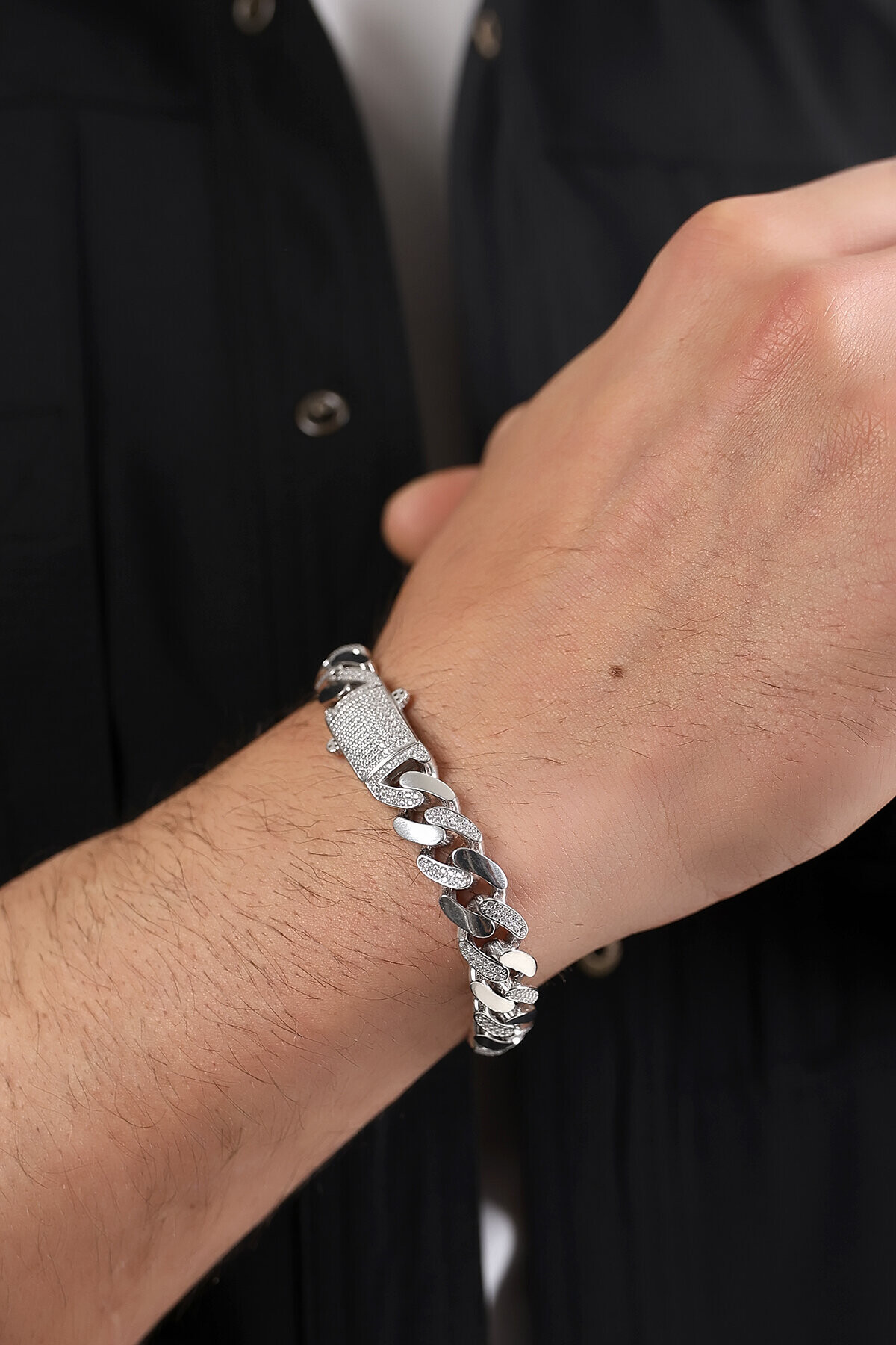 Gümüş Atlamalı Taşlı Gurmet Unisex Bileklik