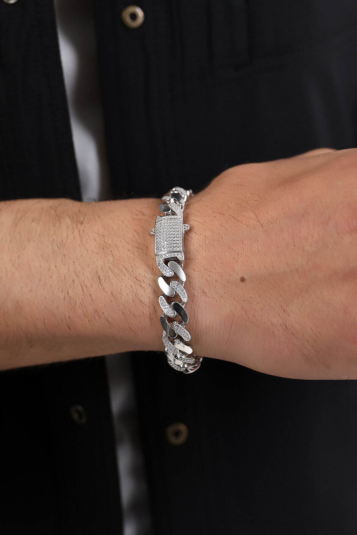 Gümüş Atlamalı Taşlı Gurmet Unisex Bileklik