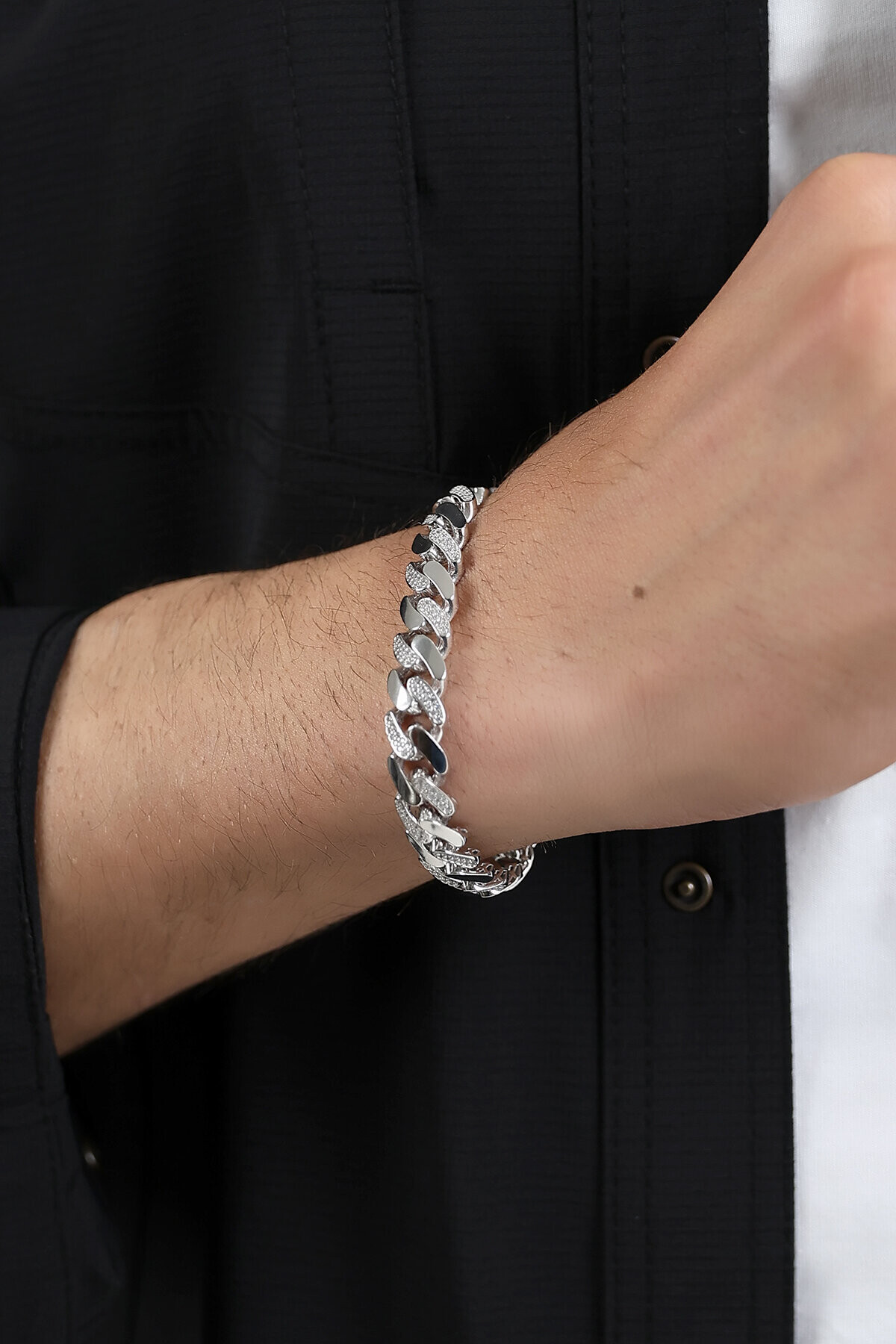 Gümüş Atlamalı Taşlı Gurmet Unisex Bileklik