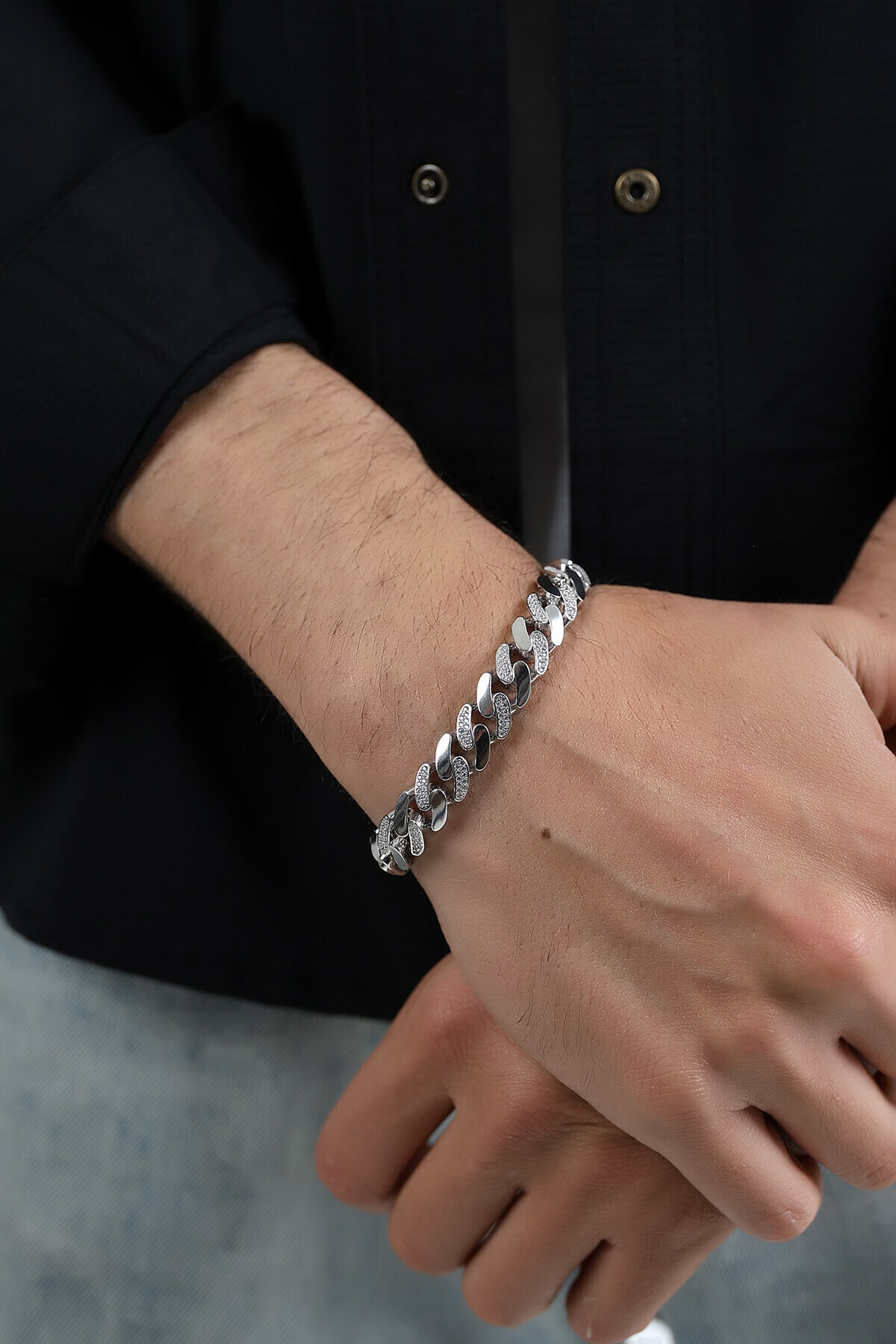 Gümüş Atlamalı Taşlı Gurmet Unisex Bileklik