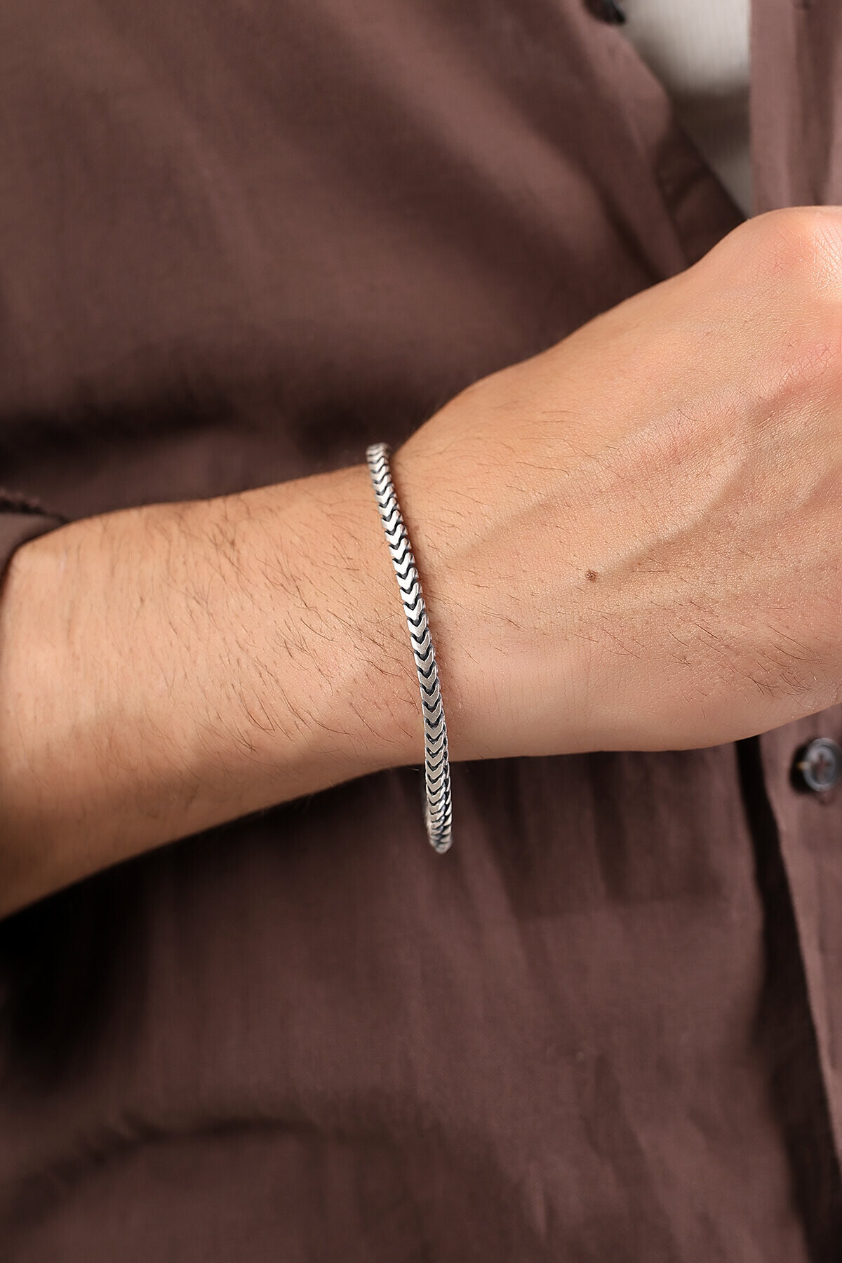 Gümüş Balık Kılçığı Erkek Bileklik