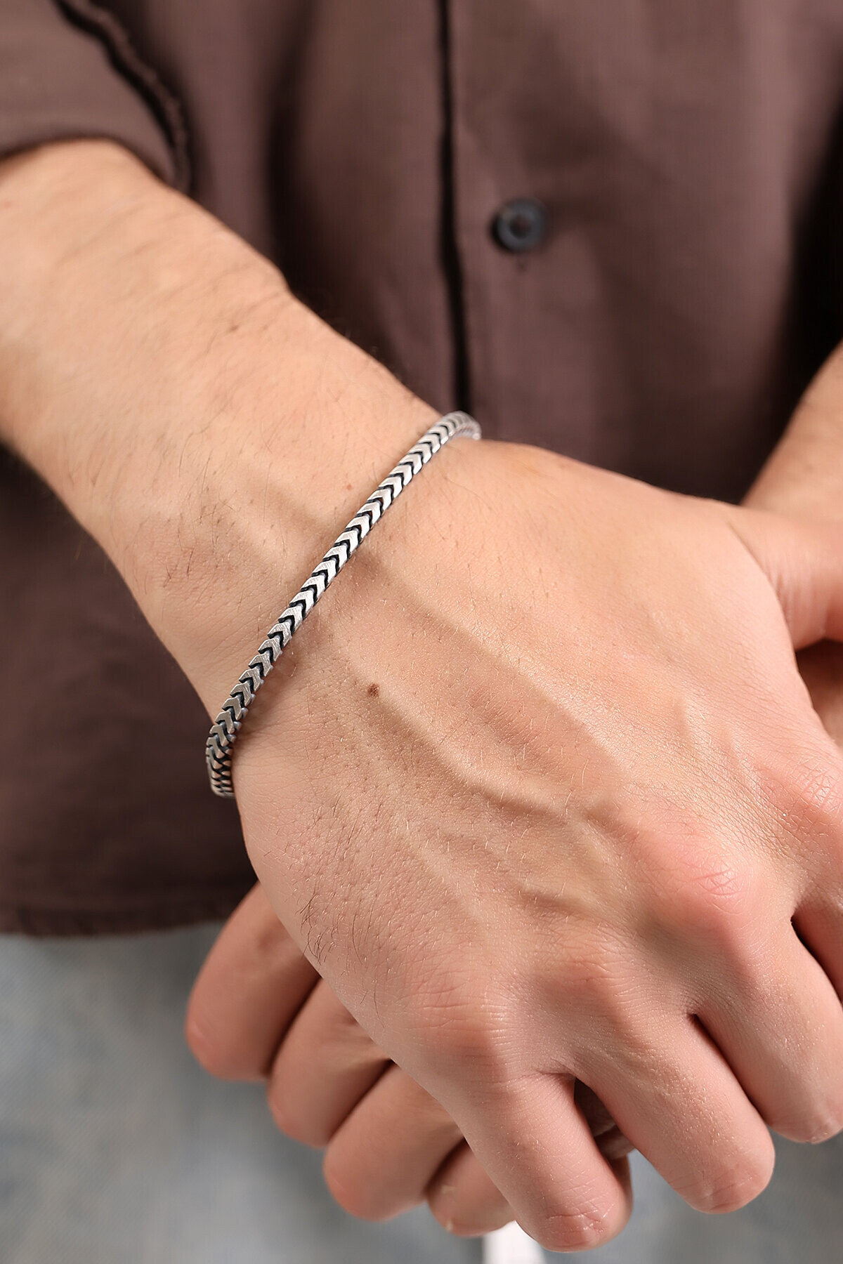 Gümüş Balık Kılçığı Erkek Bileklik