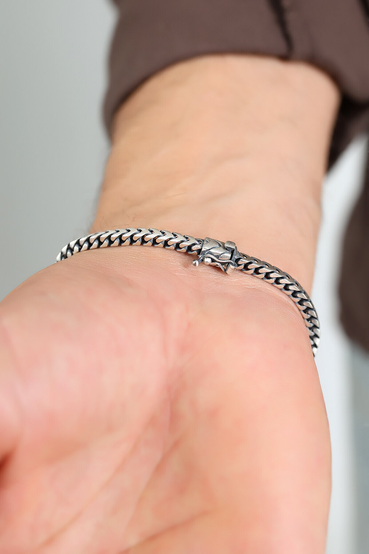 Gümüş Balık Kılçığı Erkek Bileklik