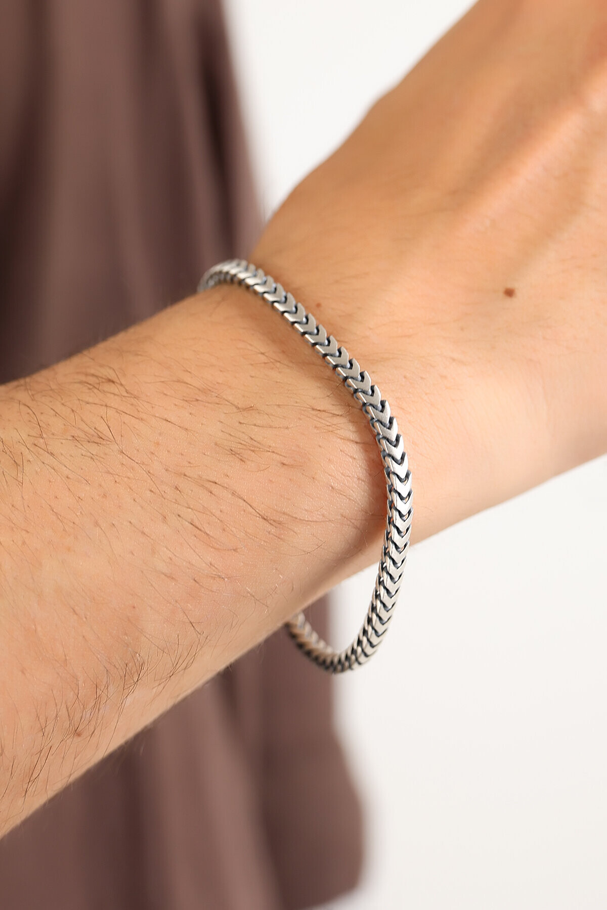 Gümüş Balık Kılçığı Erkek Bileklik