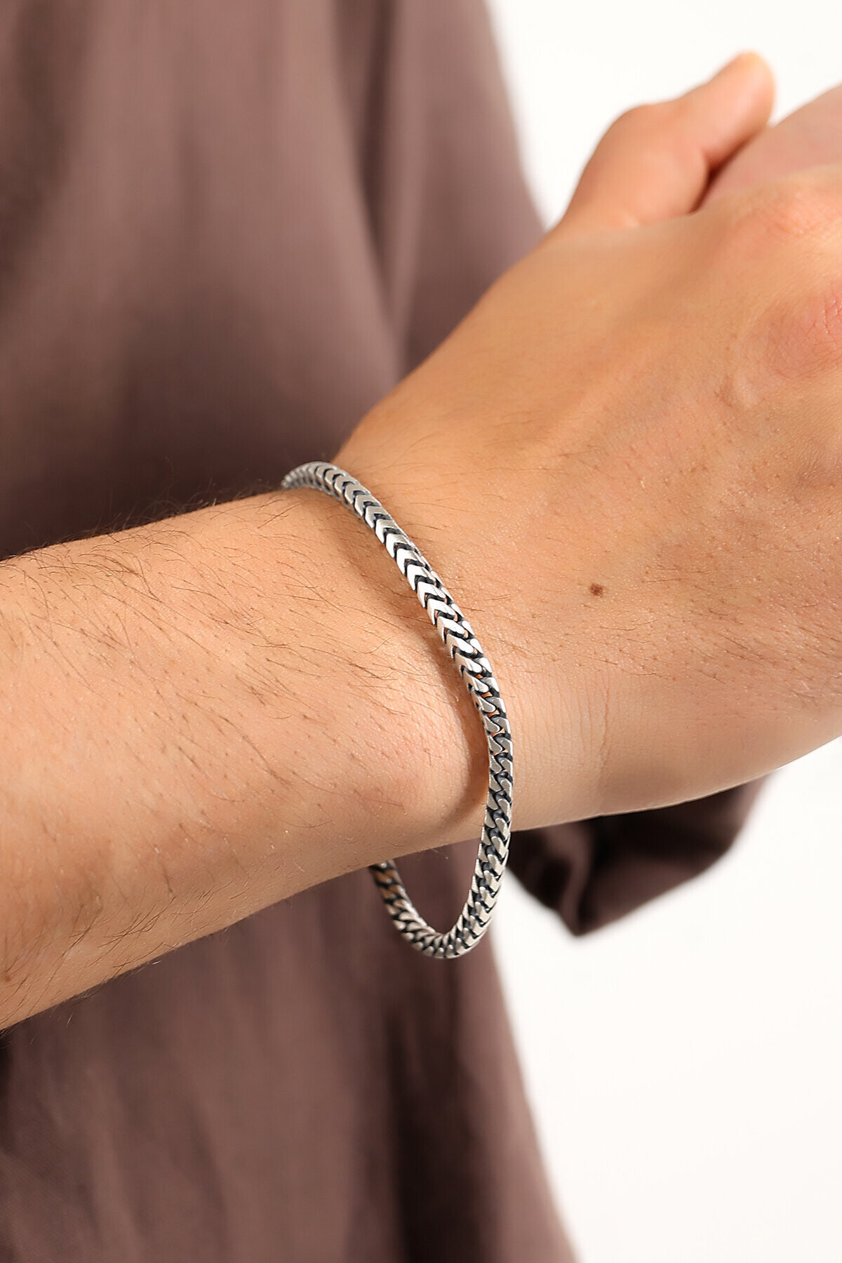 Gümüş Balık Kılçığı Erkek Bileklik