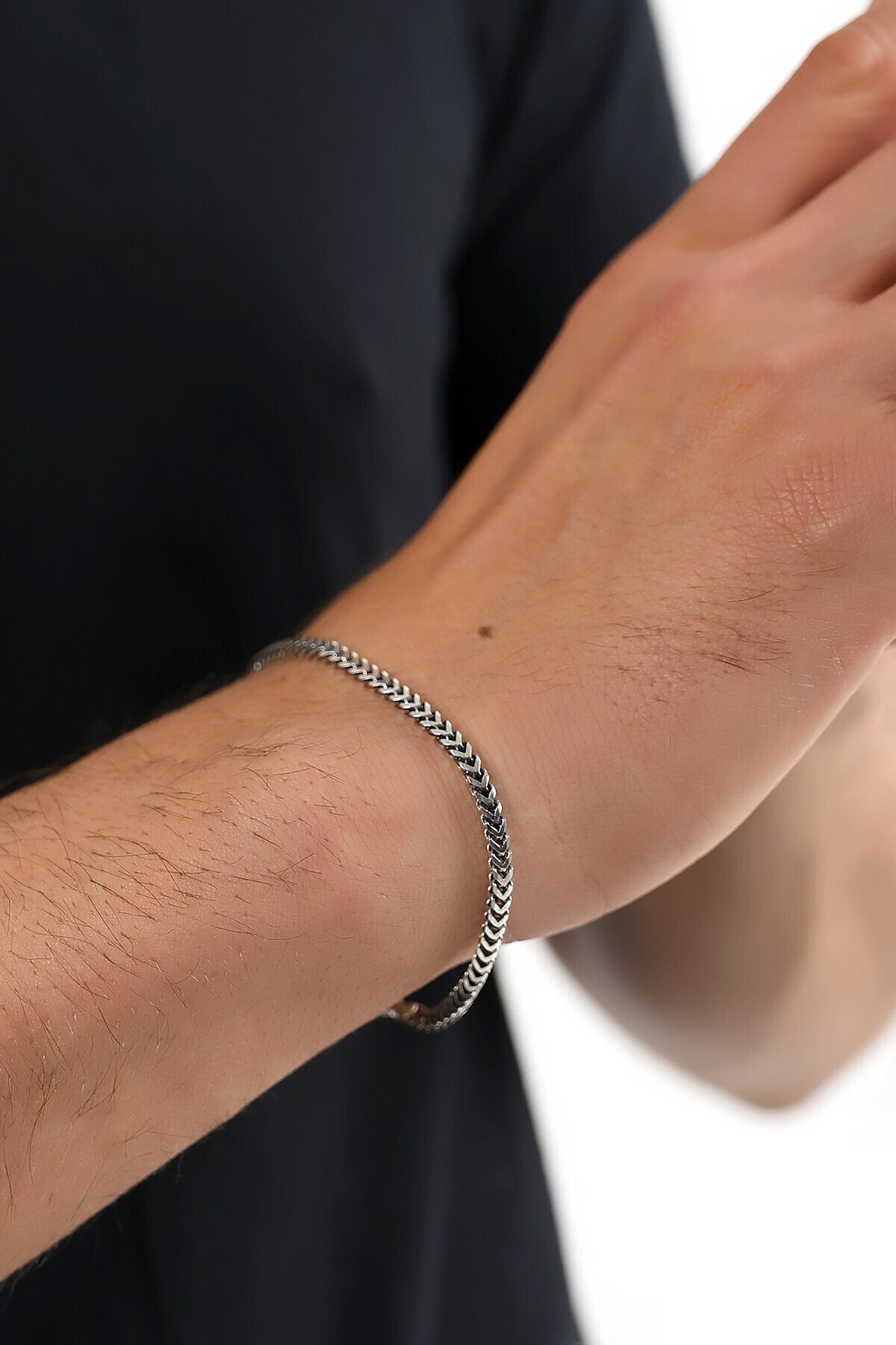 Gümüş Başak Örgü Erkek Bileklik