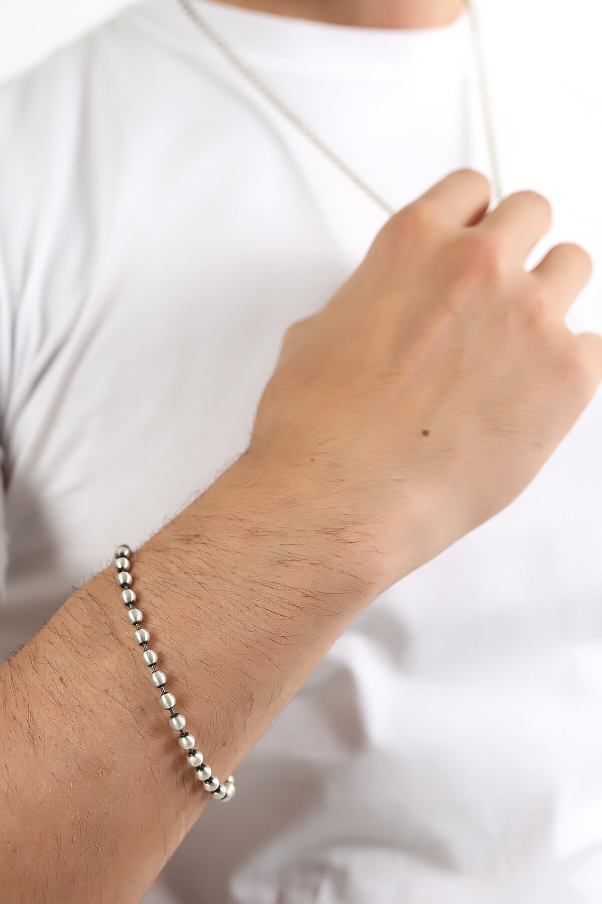 Gümüş Bilye Zincir Erkek Bileklik