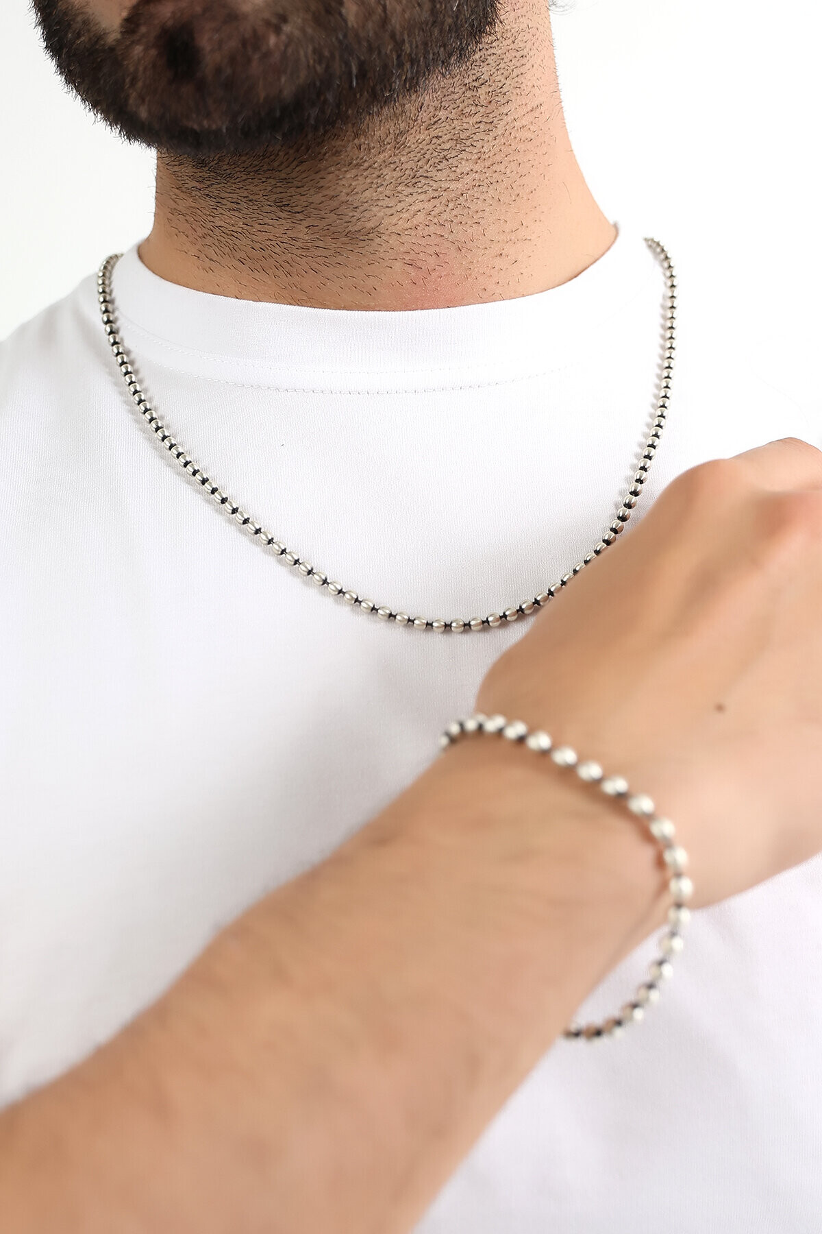 Gümüş Bilye Zincir Erkek Bileklik