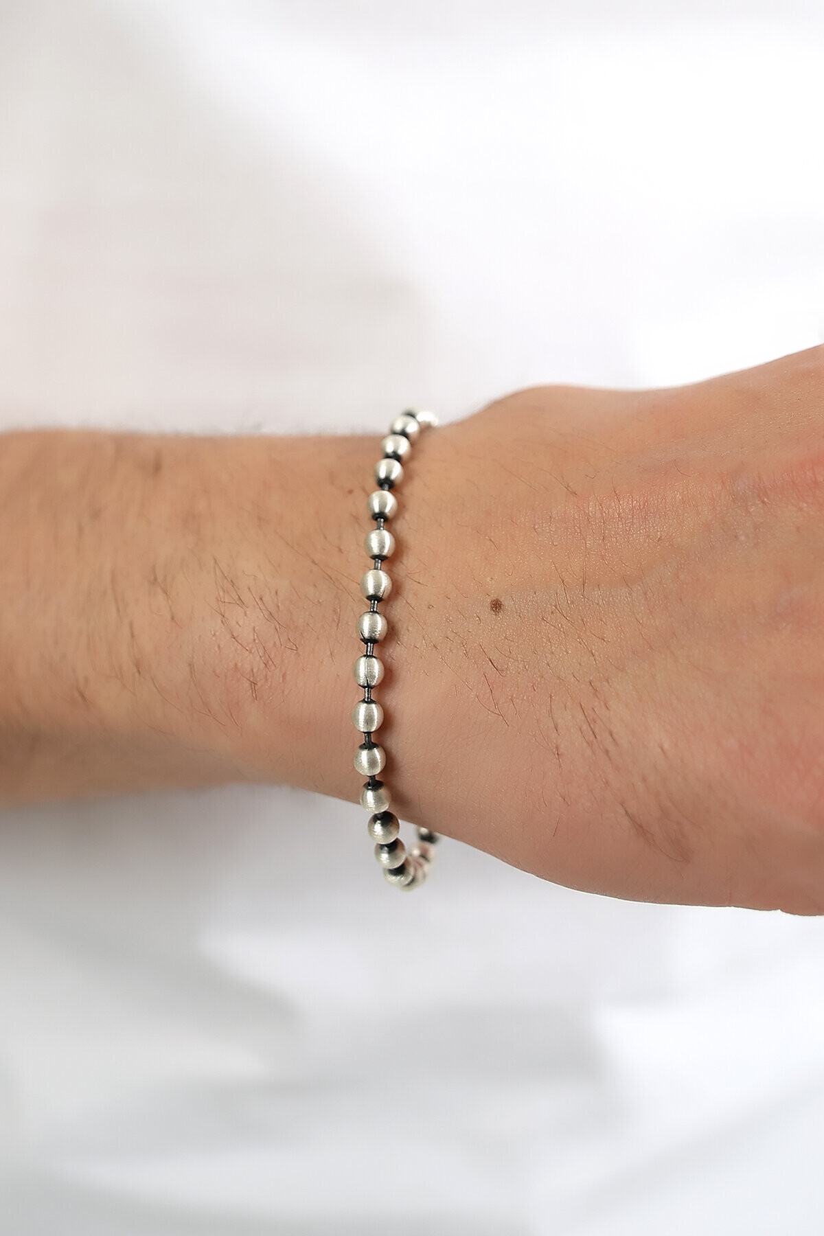 Gümüş Bilye Zincir Erkek Bileklik