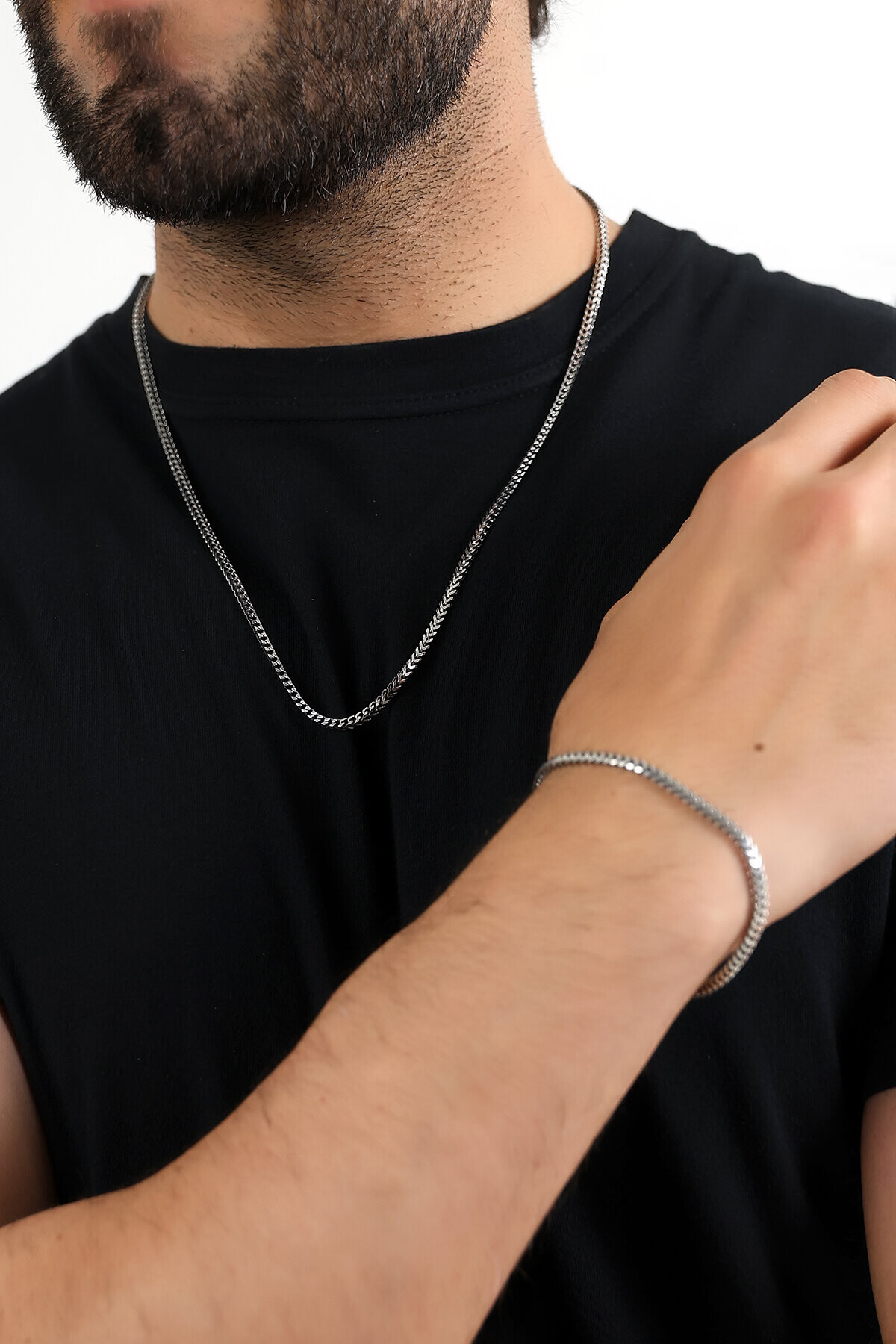 Gümüş Çift Katlı Gurmet Zincir Kolye