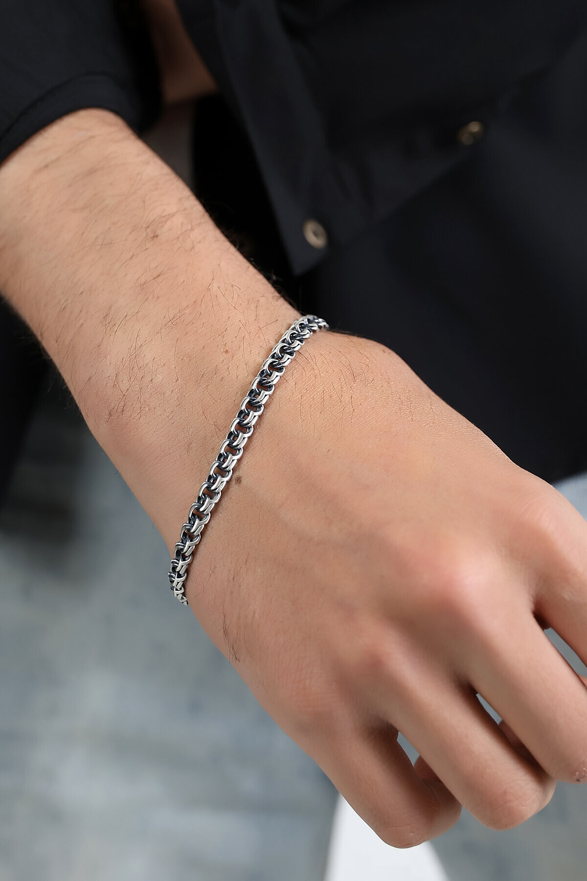 Gümüş Çift Ray Erkek Bileklik