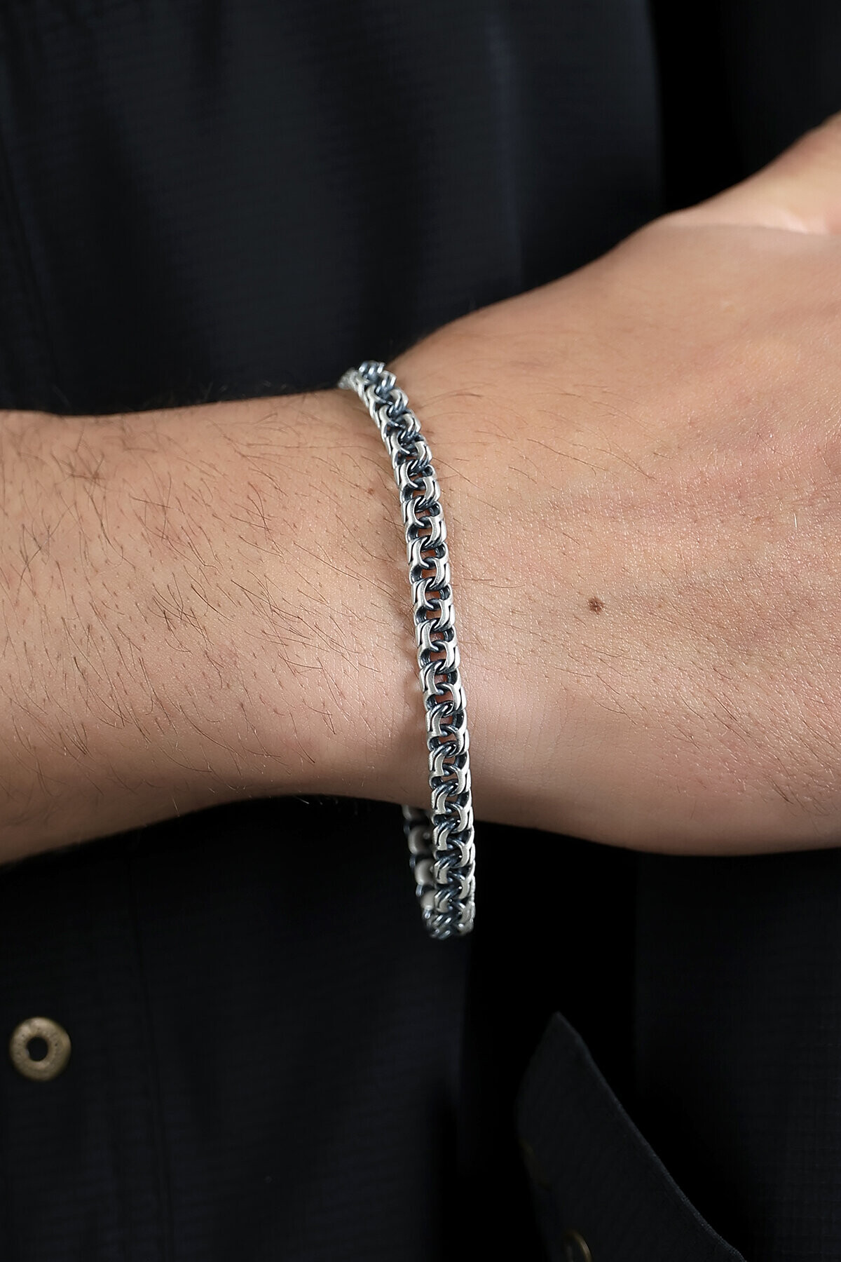 Gümüş Çift Ray Erkek Bileklik