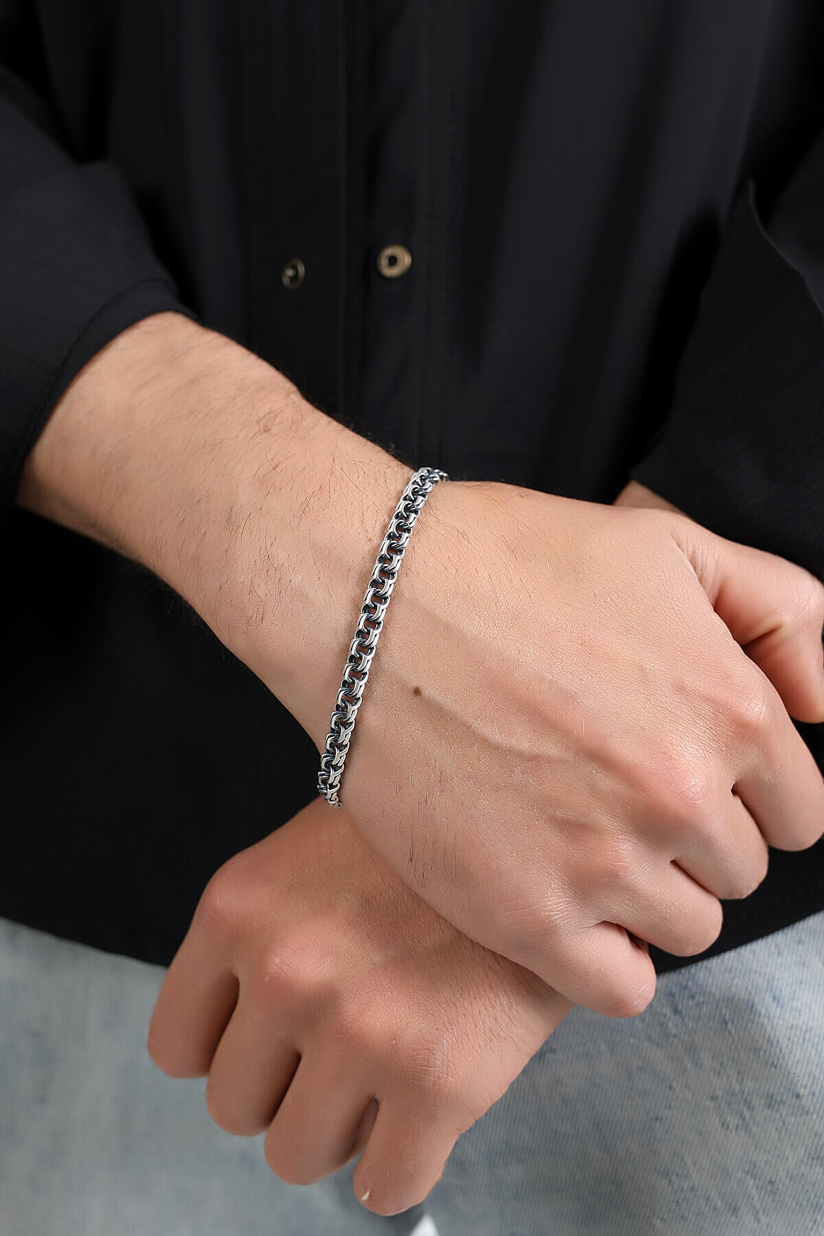 Gümüş Çift Ray Erkek Bileklik