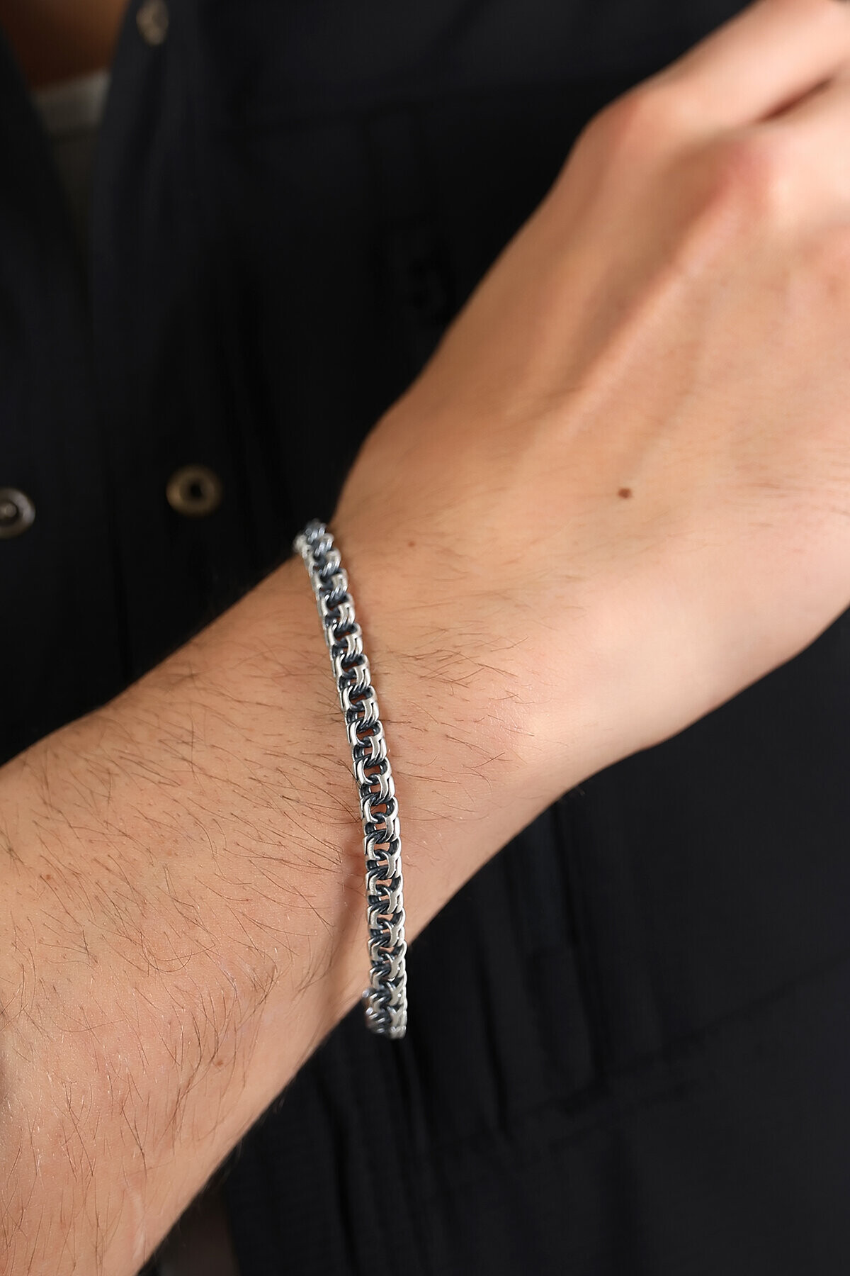 Gümüş Çift Ray Erkek Bileklik