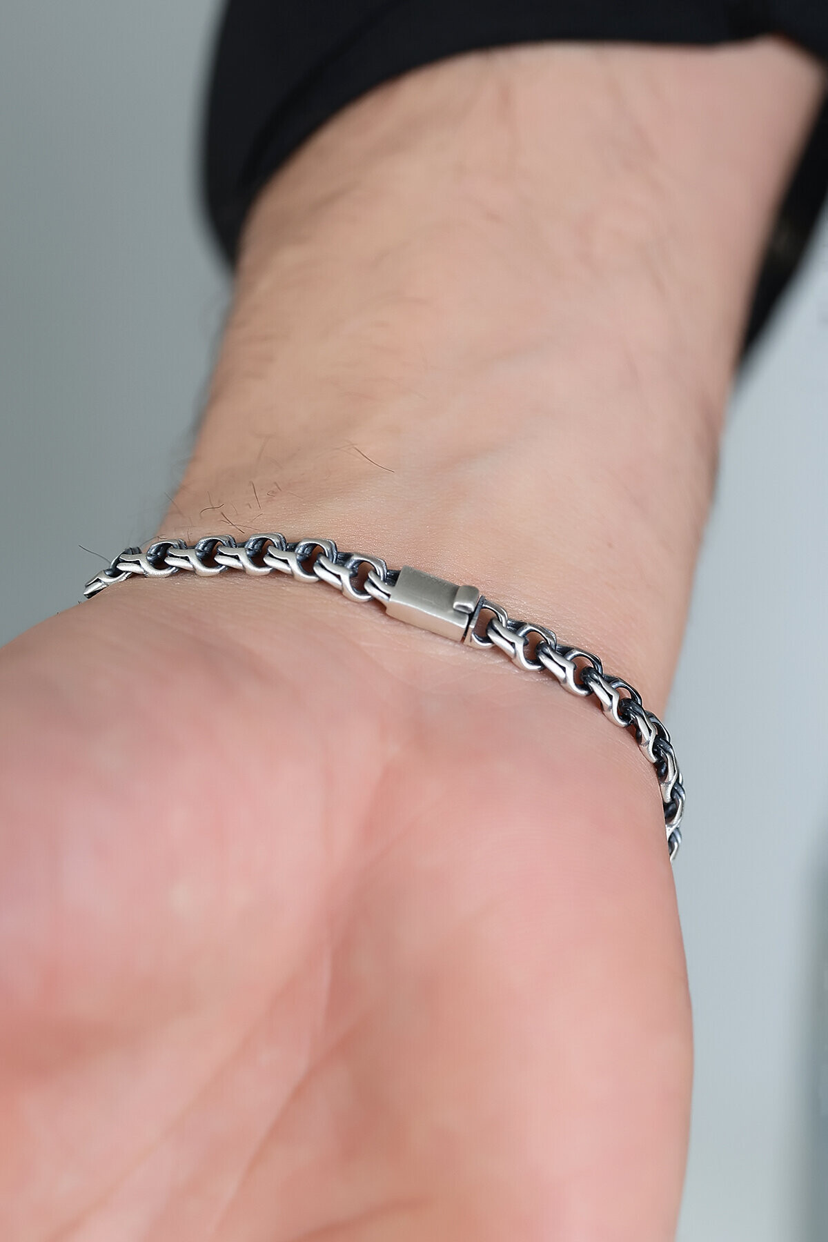 Gümüş Çift Ray Erkek Bileklik