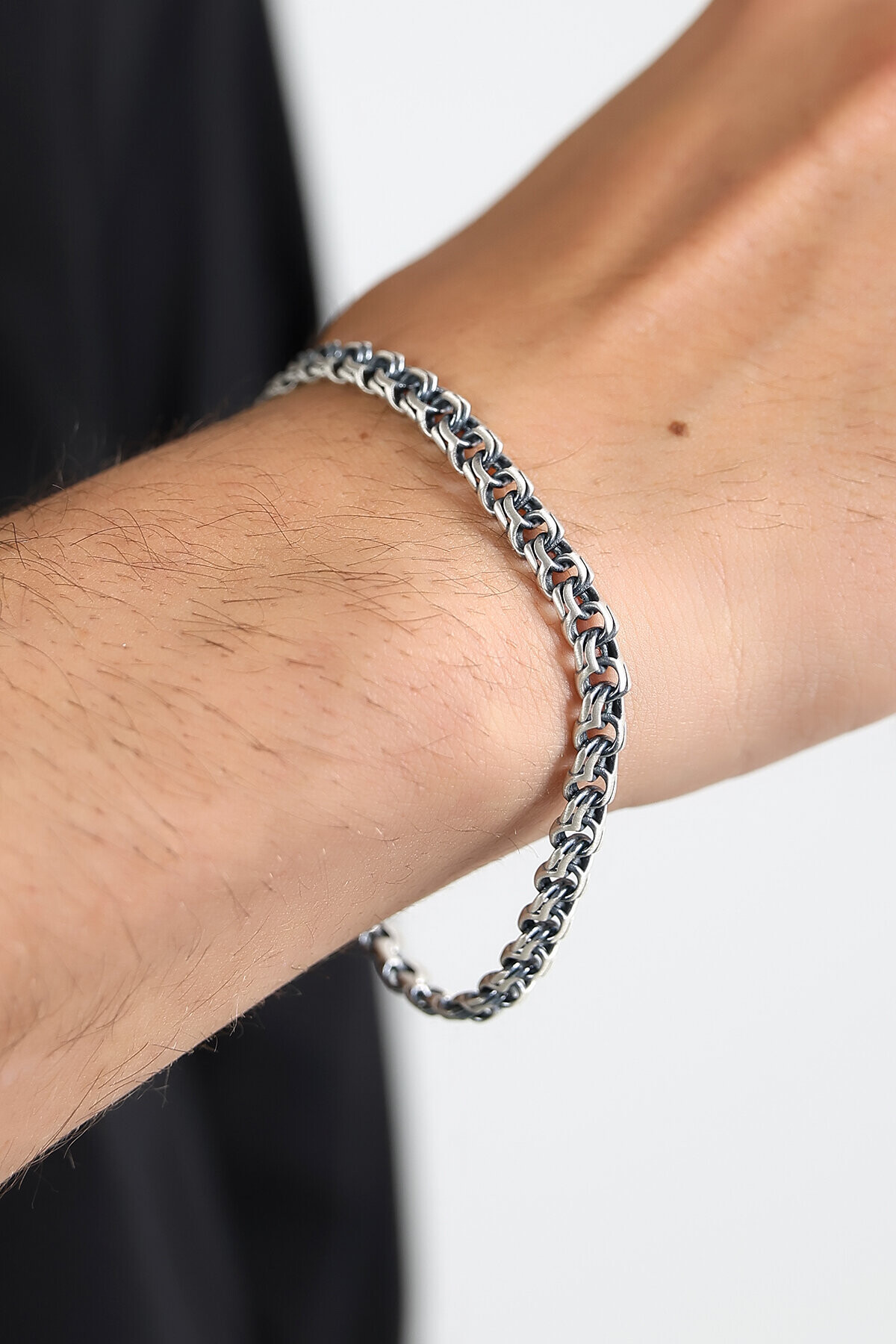 Gümüş Çift Ray Erkek Bileklik