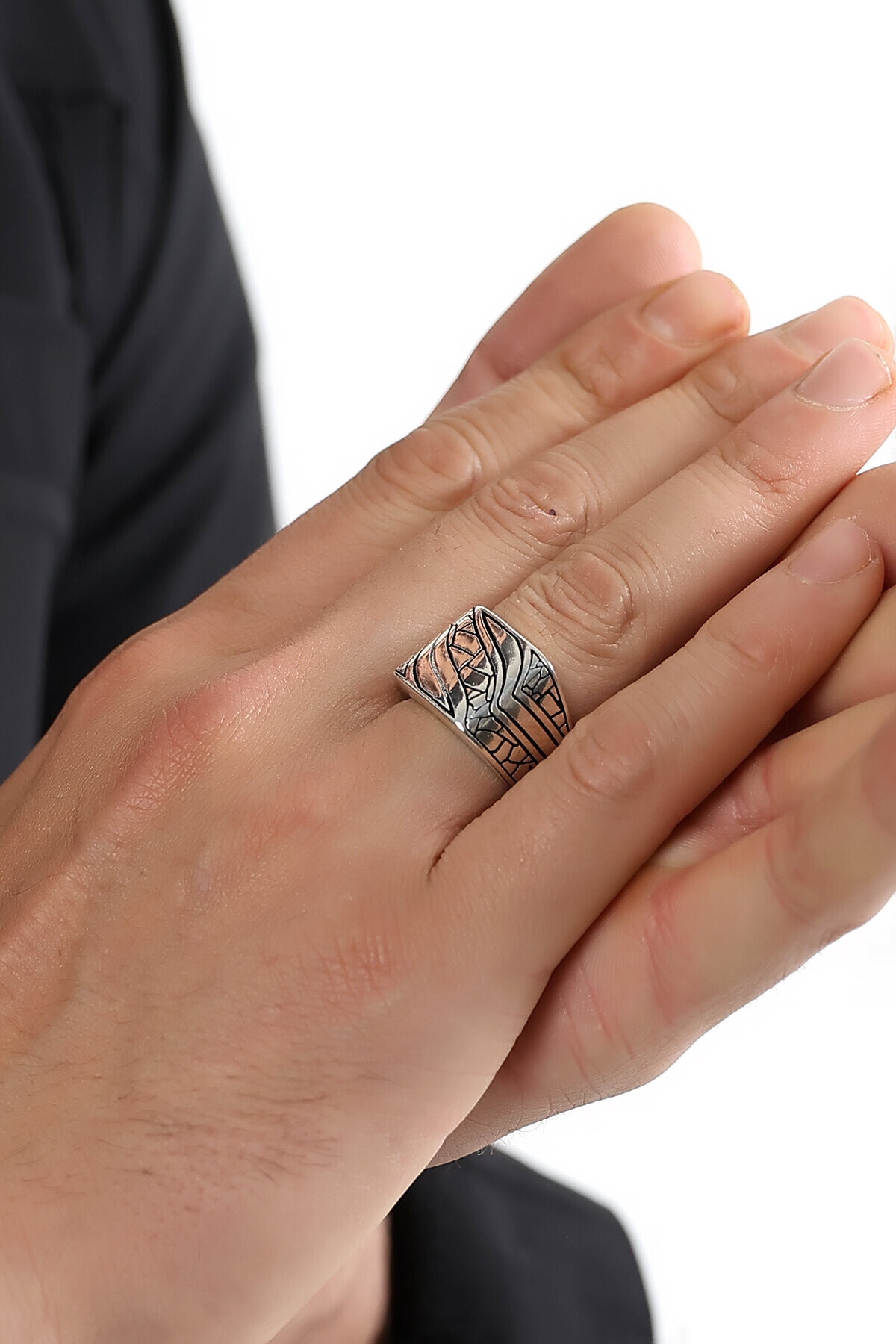 Gümüş Eskitme Model Kare Erkek Yüzük