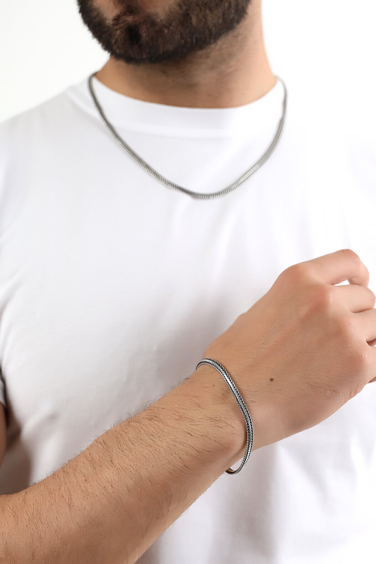 Gümüş Ezme Tilki Kuyruğu Erkek Bileklik