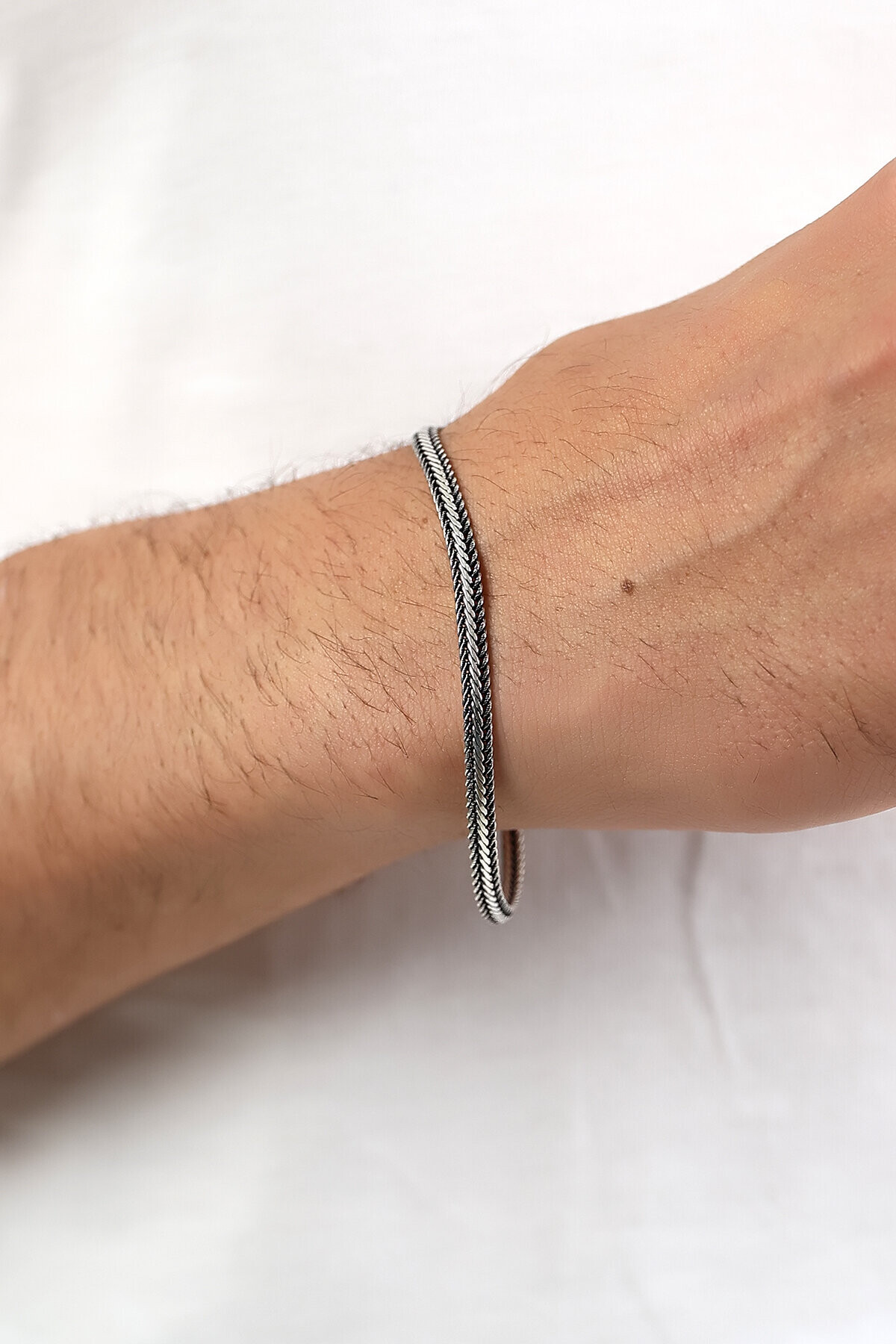 Gümüş Ezme Tilki Kuyruğu Erkek Bileklik