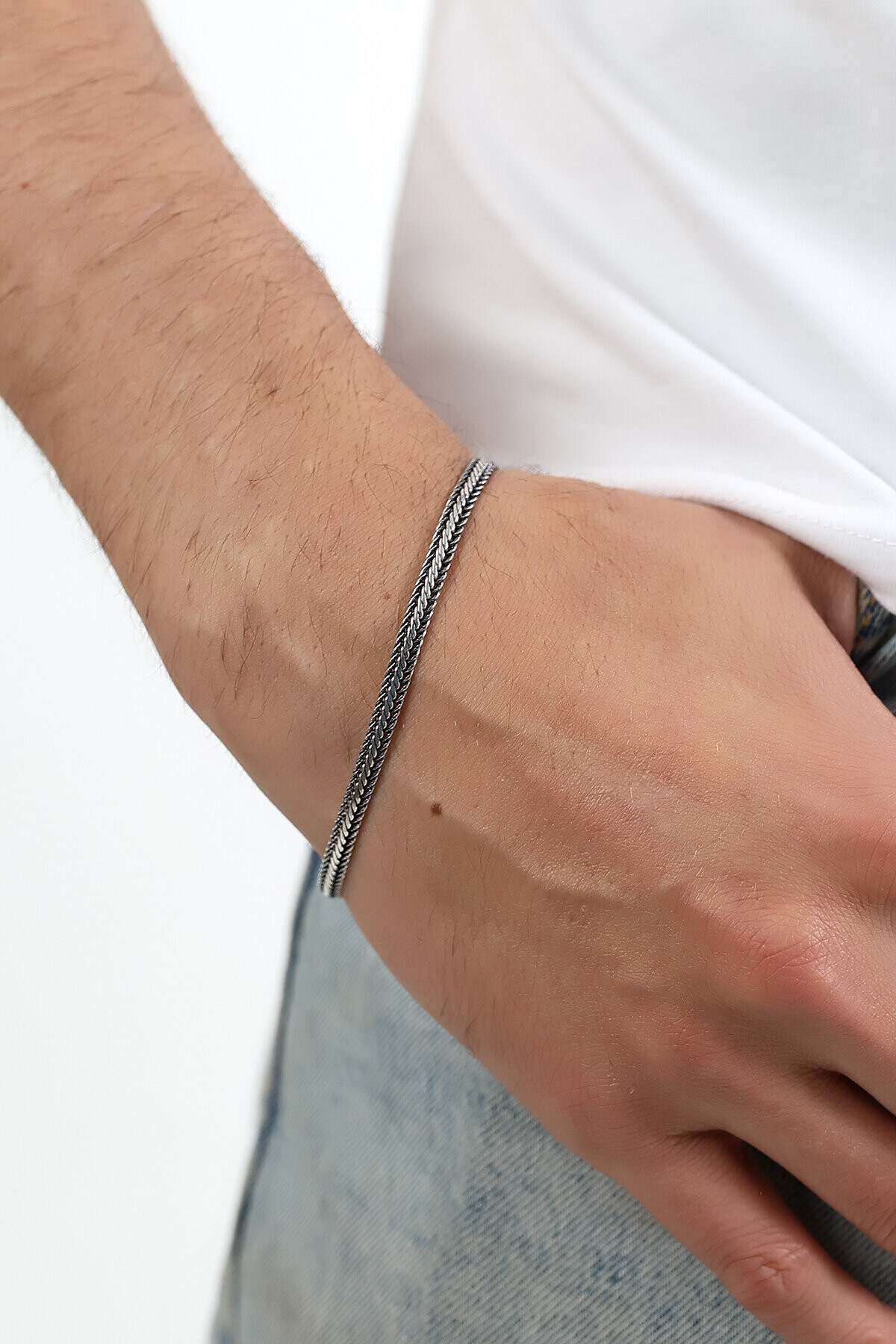 Gümüş Ezme Tilki Kuyruğu Erkek Bileklik