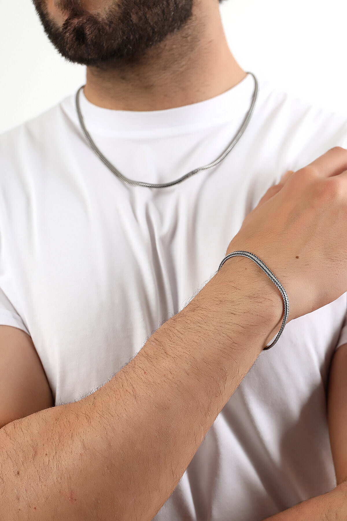 Gümüş Ezme Tilki Kuyruğu Erkek Bileklik