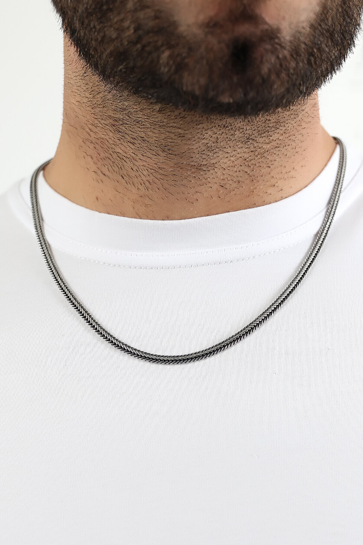 Gümüş Ezme Tilki Kuyruğu Zincir Kolye