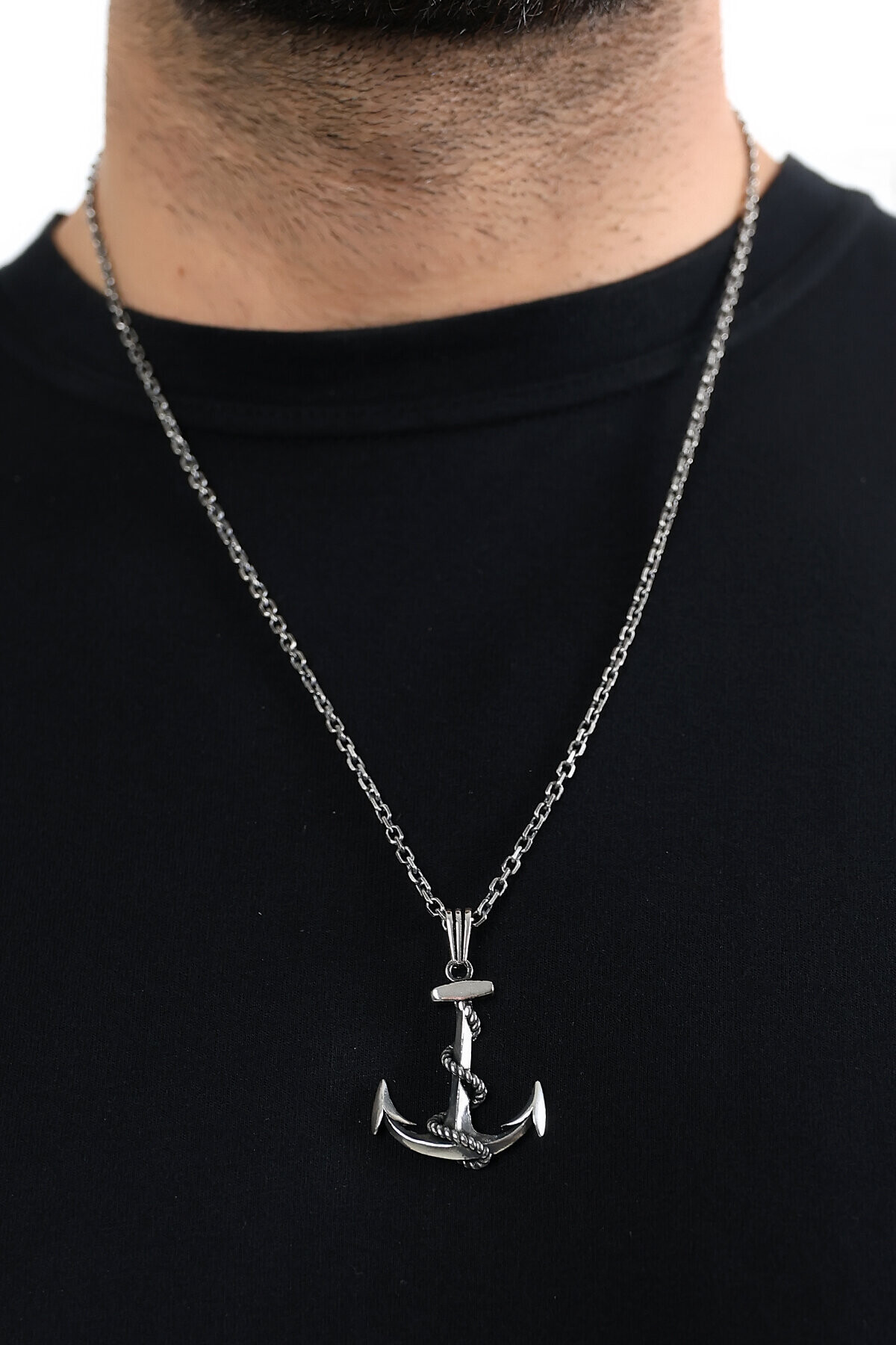 Gümüş Gemi Çapası Erkek Kolye Ucu  