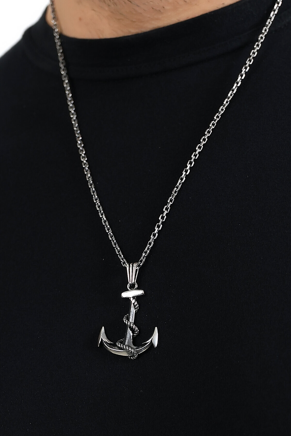 Gümüş Gemi Çapası Erkek Kolye Ucu  