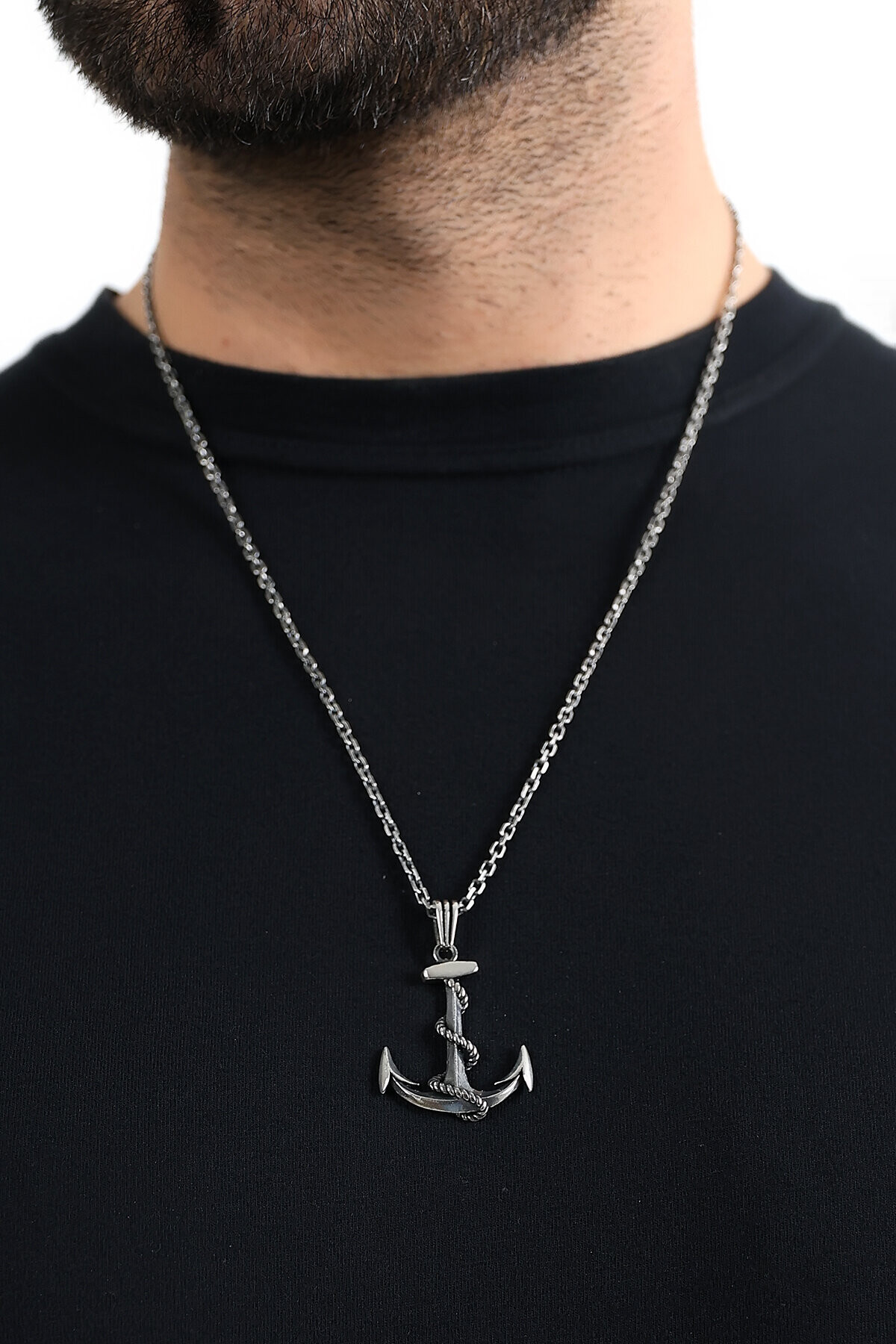 Gümüş Gemi Çapası Erkek Kolye Ucu  