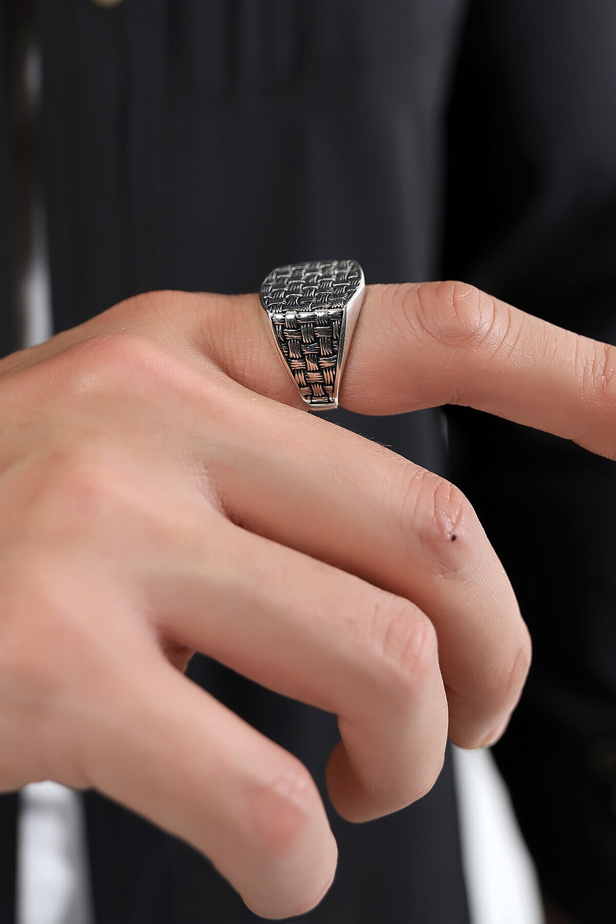 Gümüş Hasır Model Erkek Yüzük