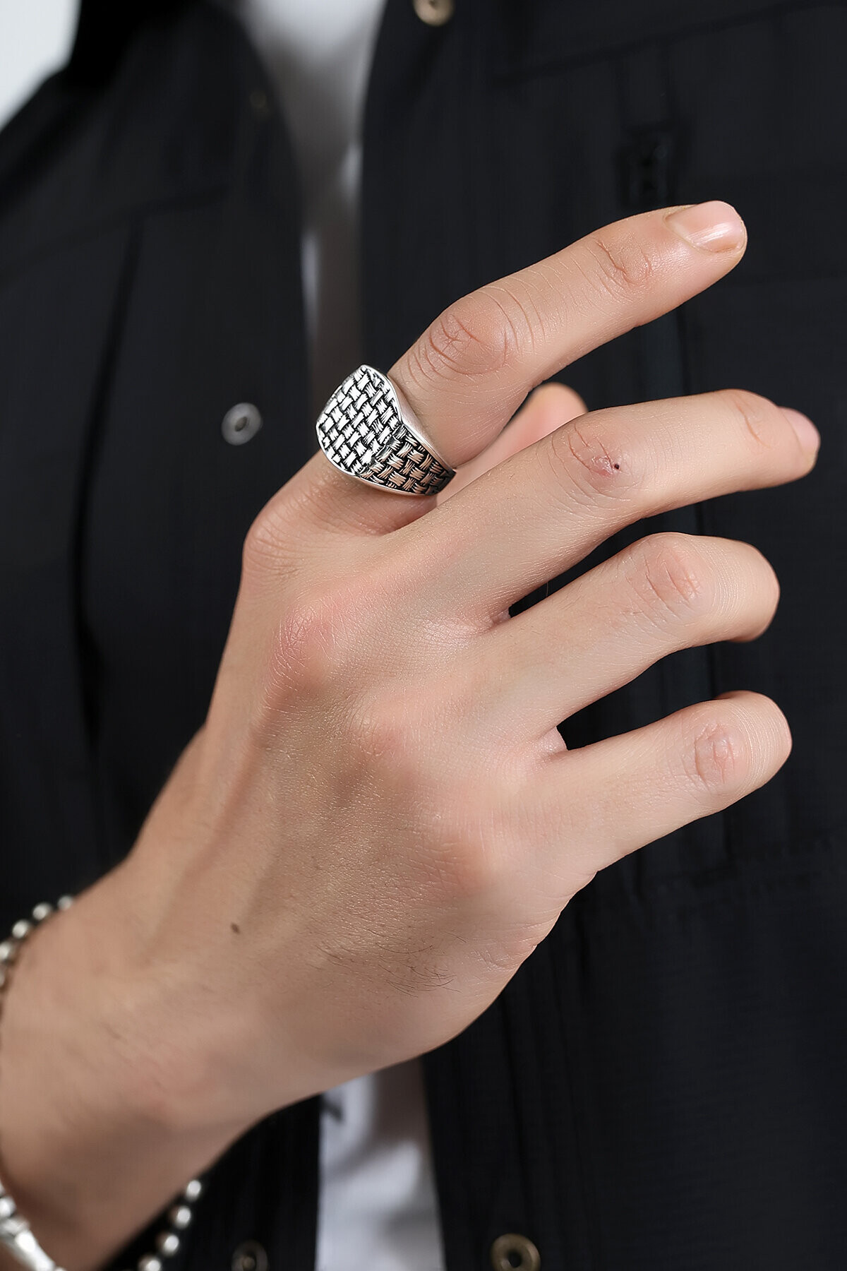 Gümüş Hasır Model Erkek Yüzük