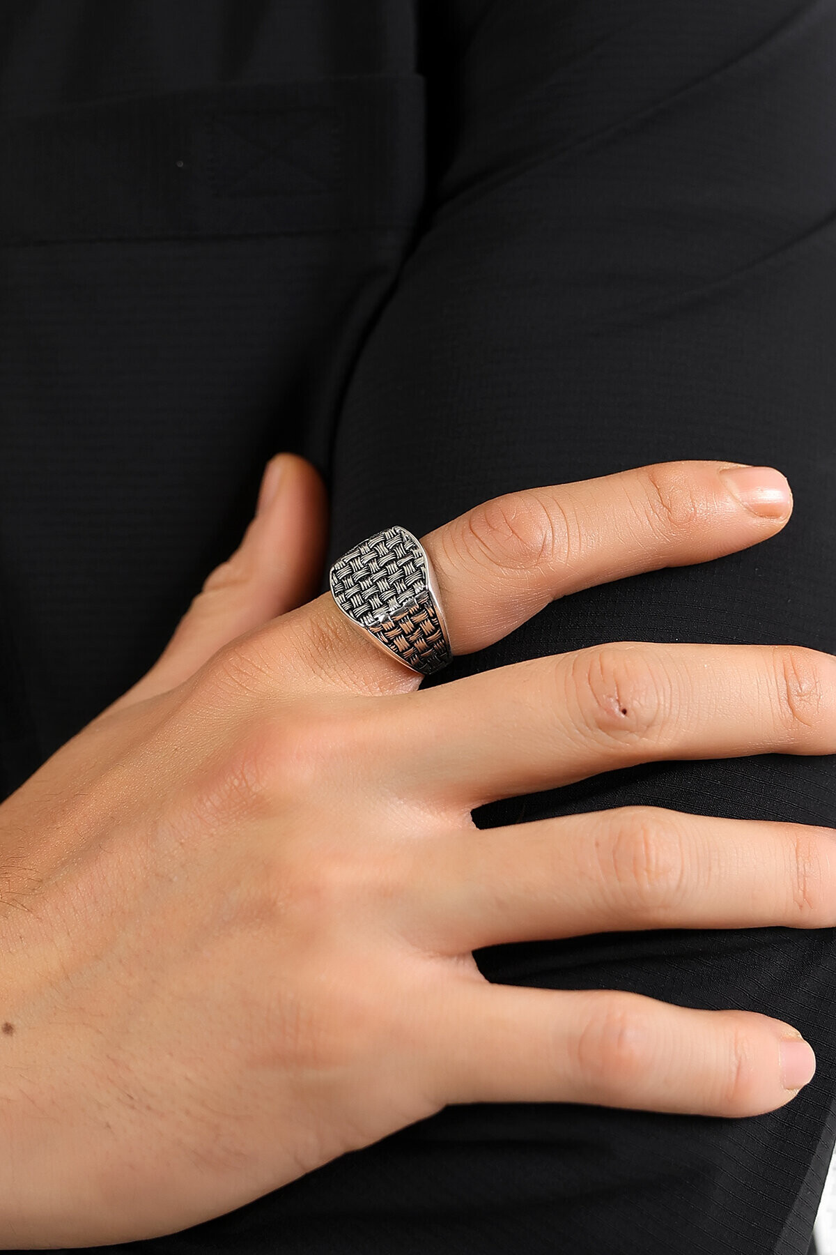 Gümüş Hasır Model Erkek Yüzük