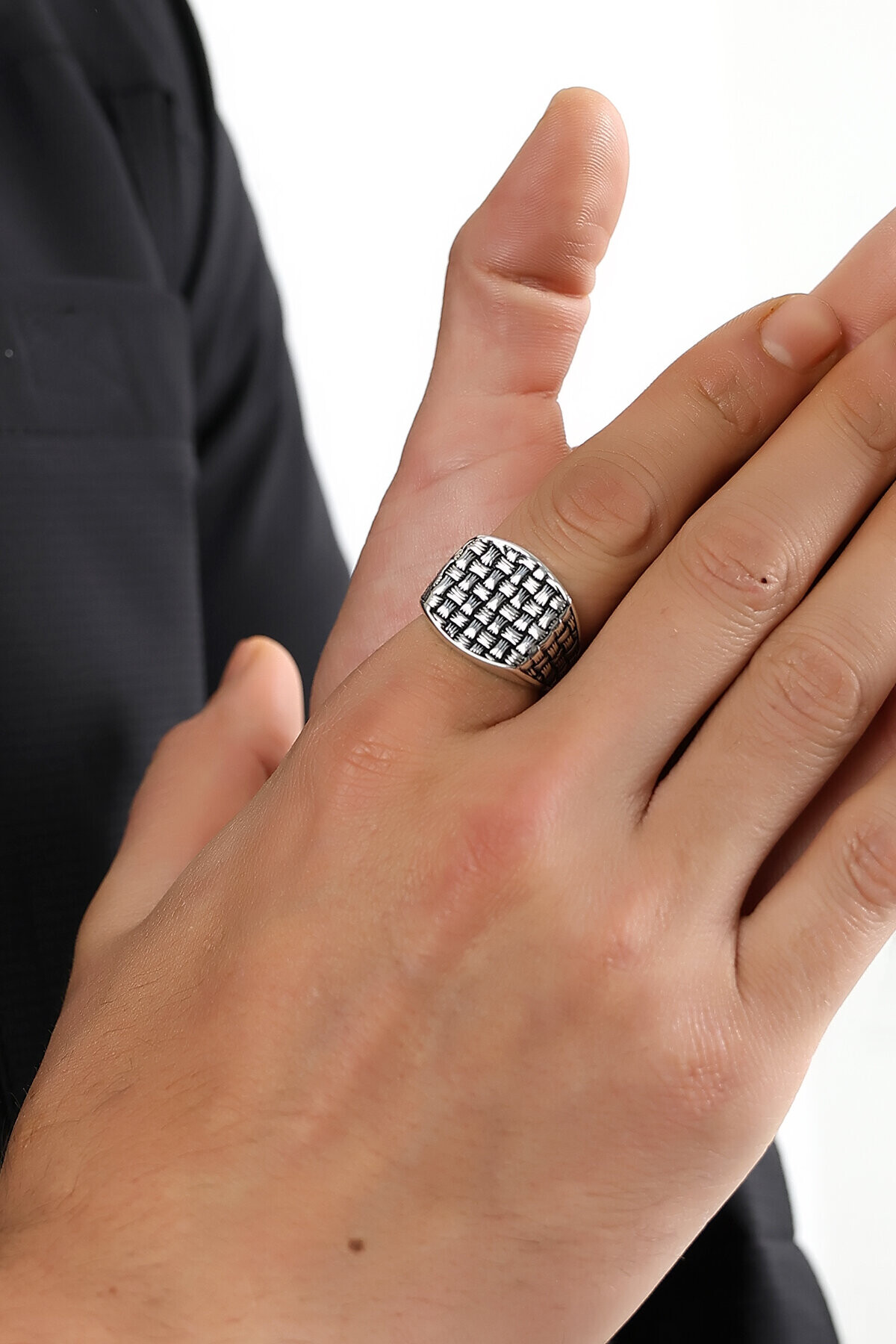 Gümüş Hasır Model Erkek Yüzük