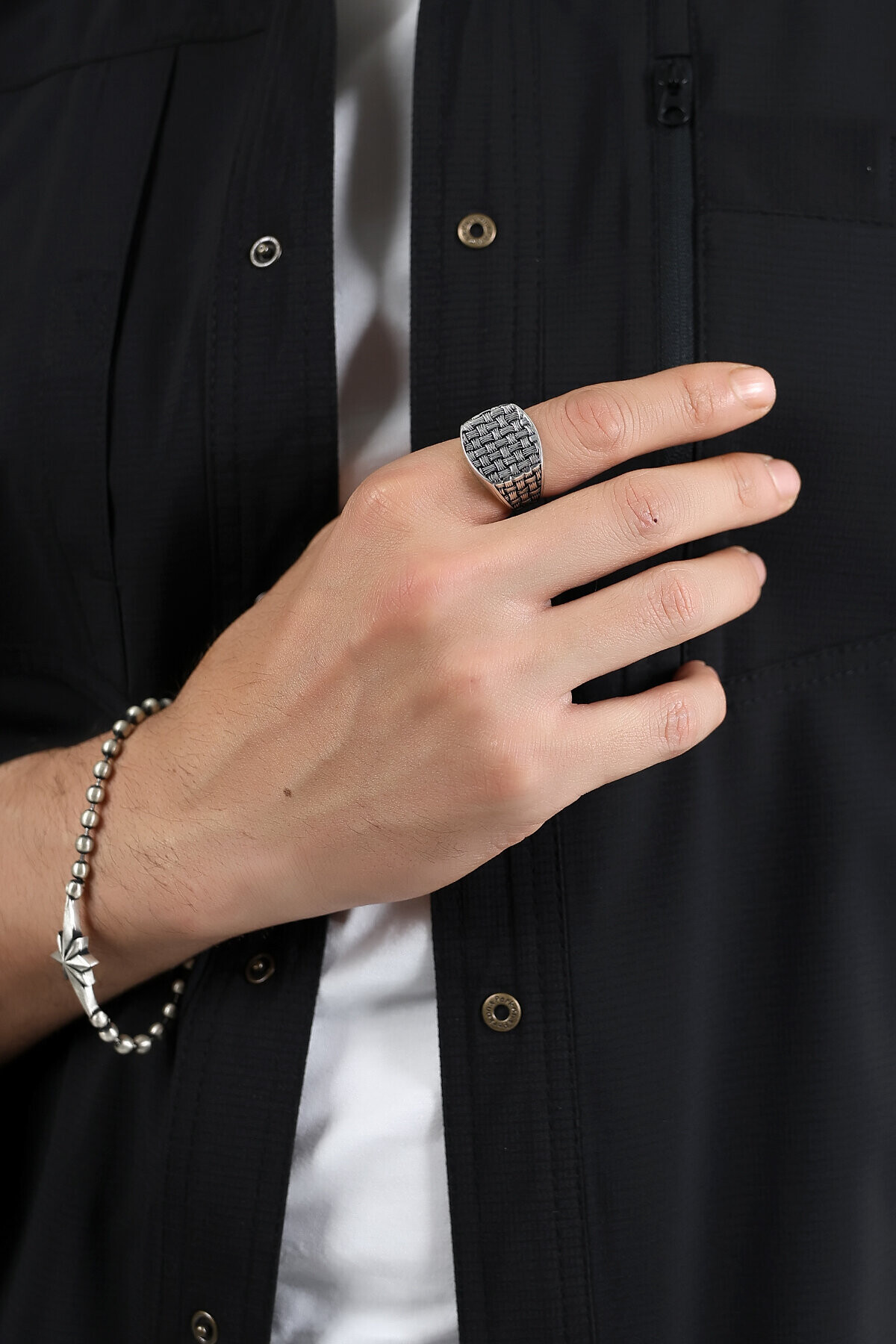 Gümüş Hasır Model Erkek Yüzük