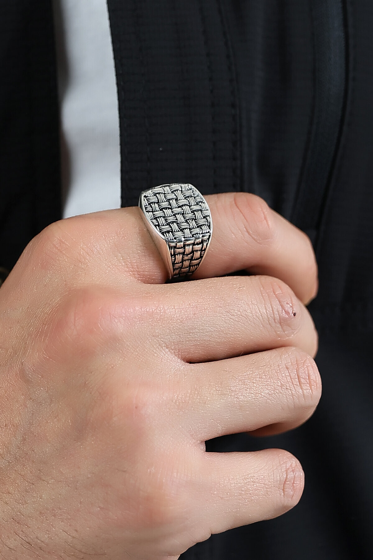 Gümüş Hasır Model Erkek Yüzük