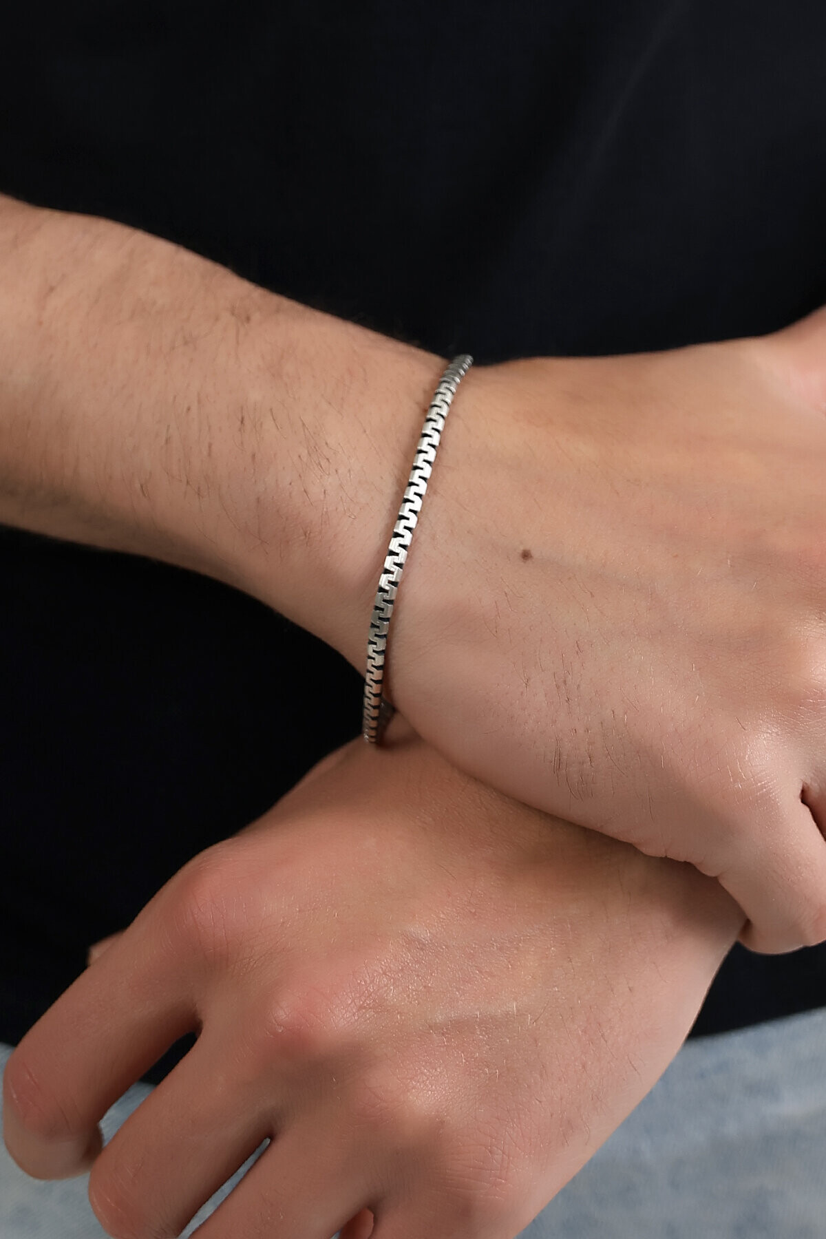 Gümüş İtalyan Fermuar Zincir Erkek Bileklik