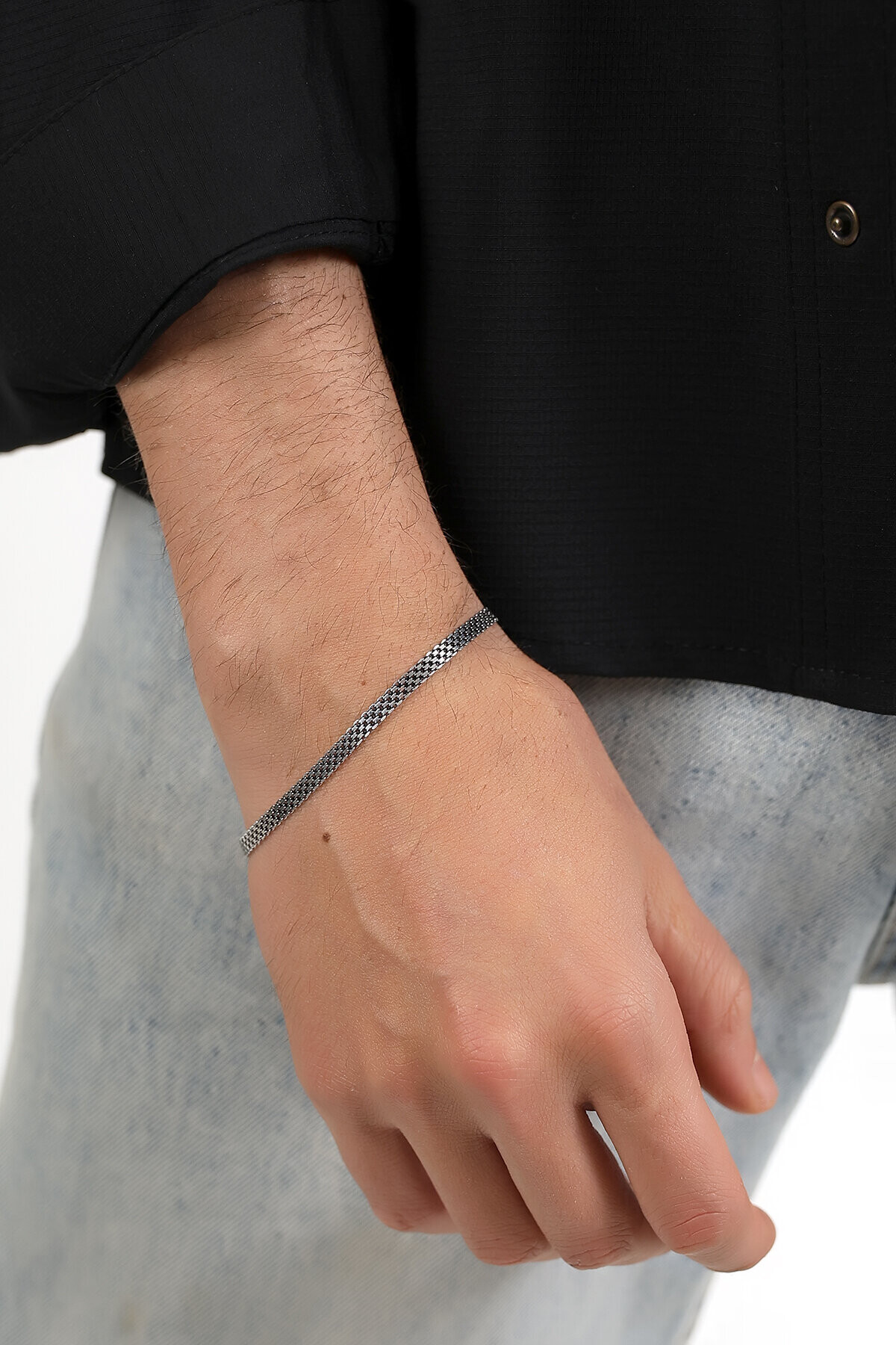 Gümüş İtalyan Hasır Erkek Bileklik