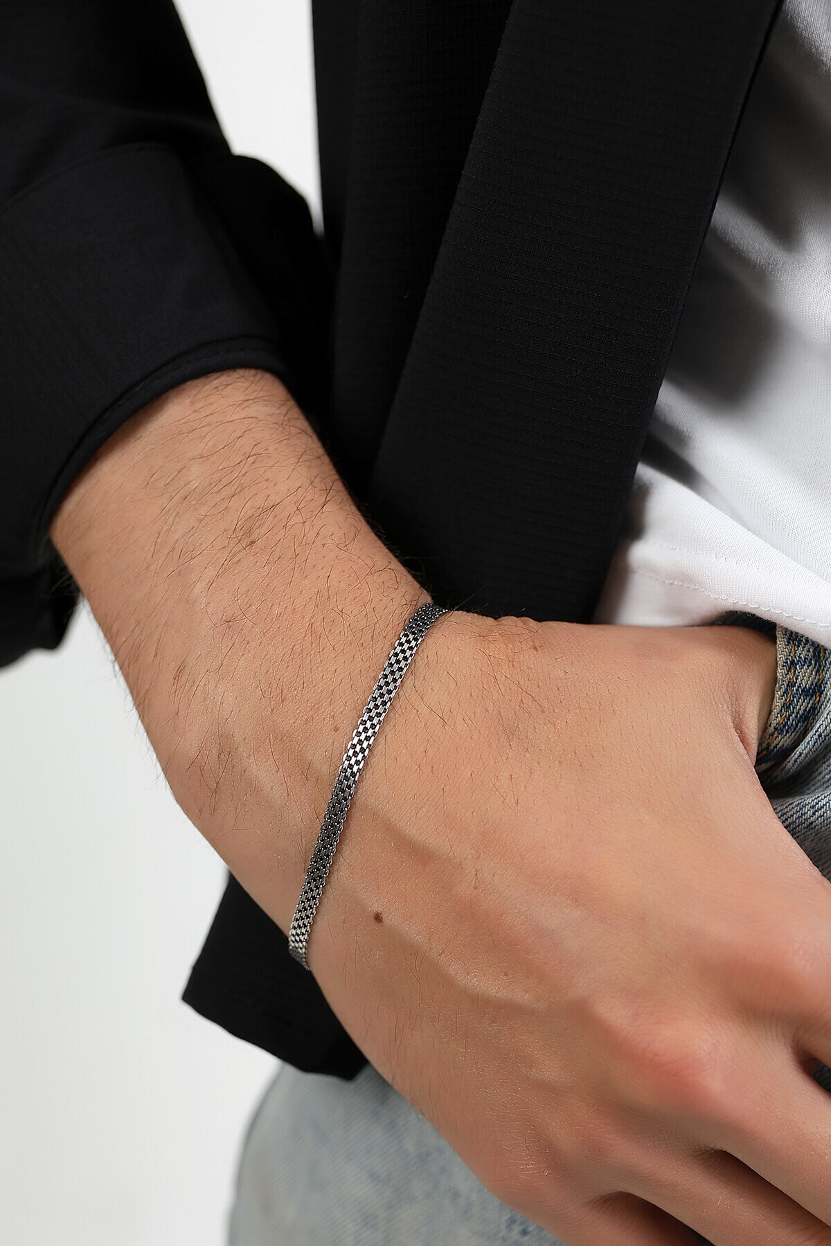 Gümüş İtalyan Hasır Erkek Bileklik