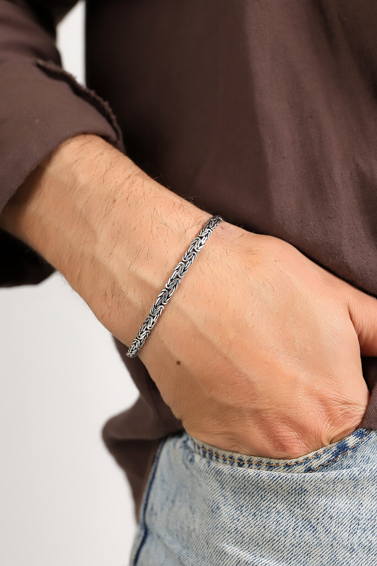 Gümüş İtalyanKöşeli Kral Zincir Bileklik