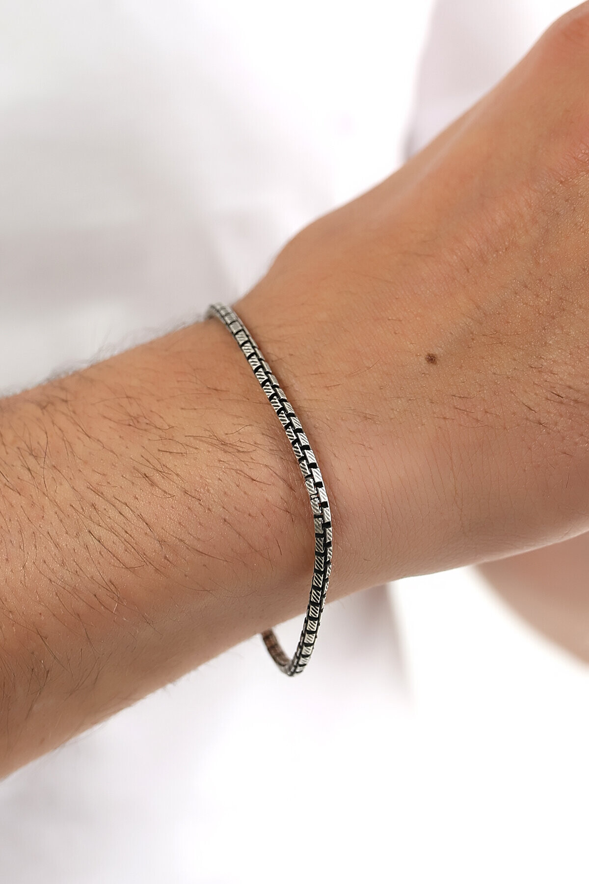 Gümüş Kalemli Küp Zincir Erkek Bileklik