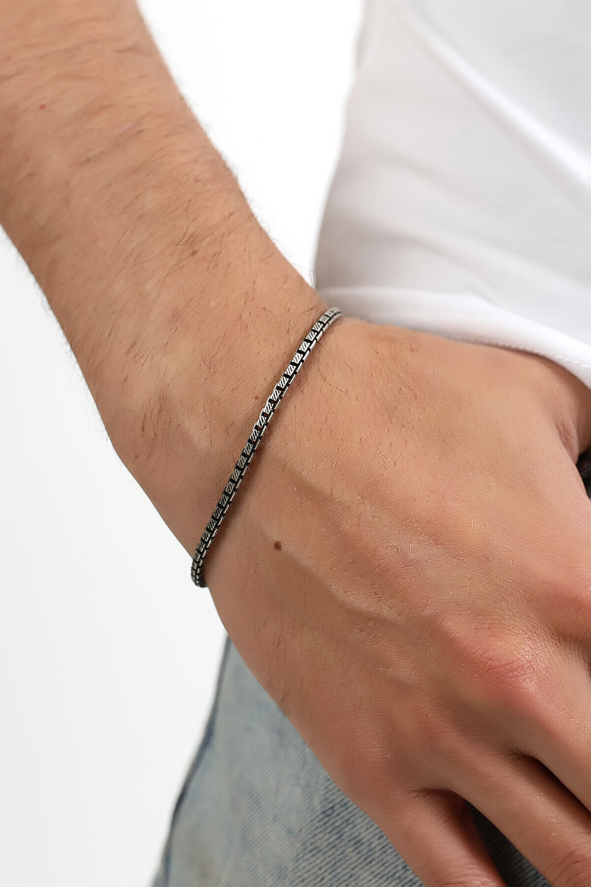 Gümüş Kalemli Küp Zincir Erkek Bileklik