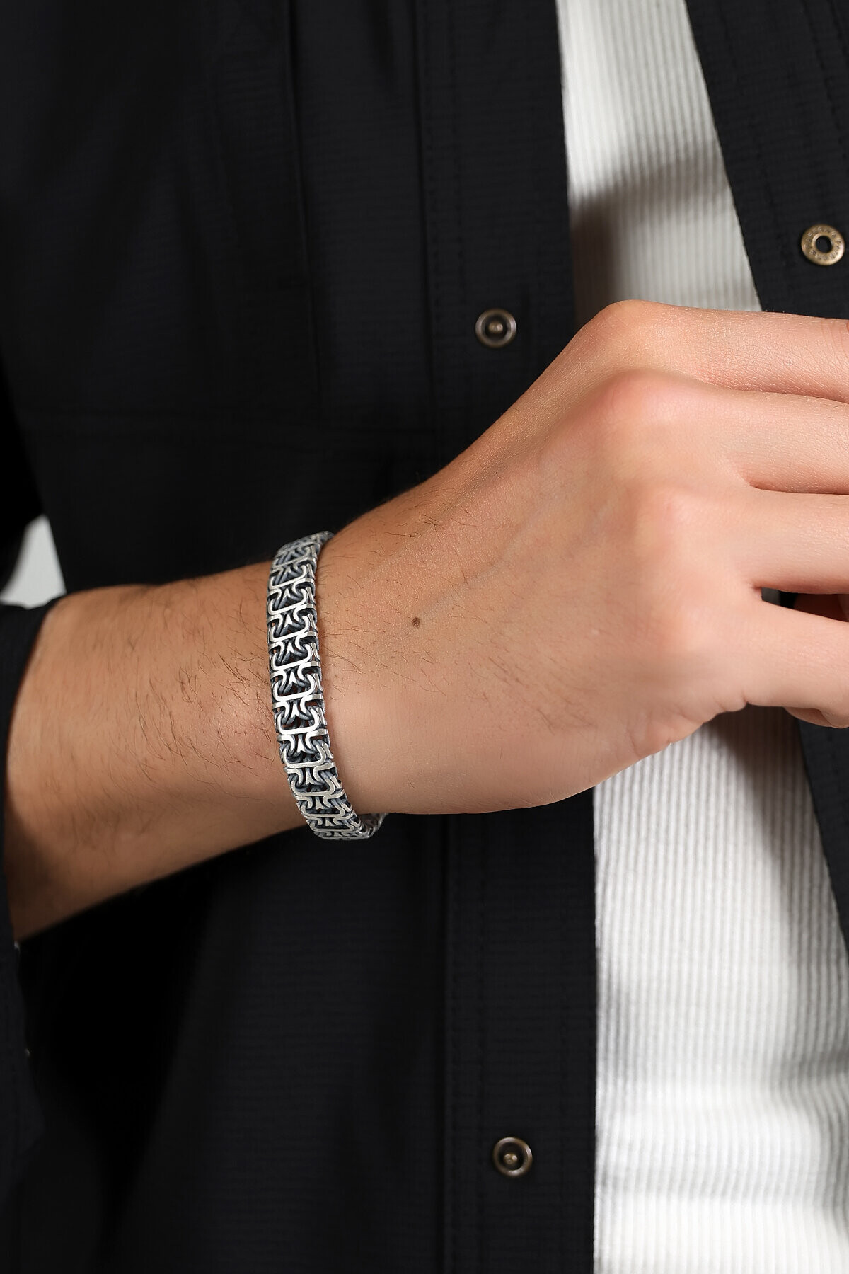 Gümüş Kalın El Örgü Erkek Bileklik