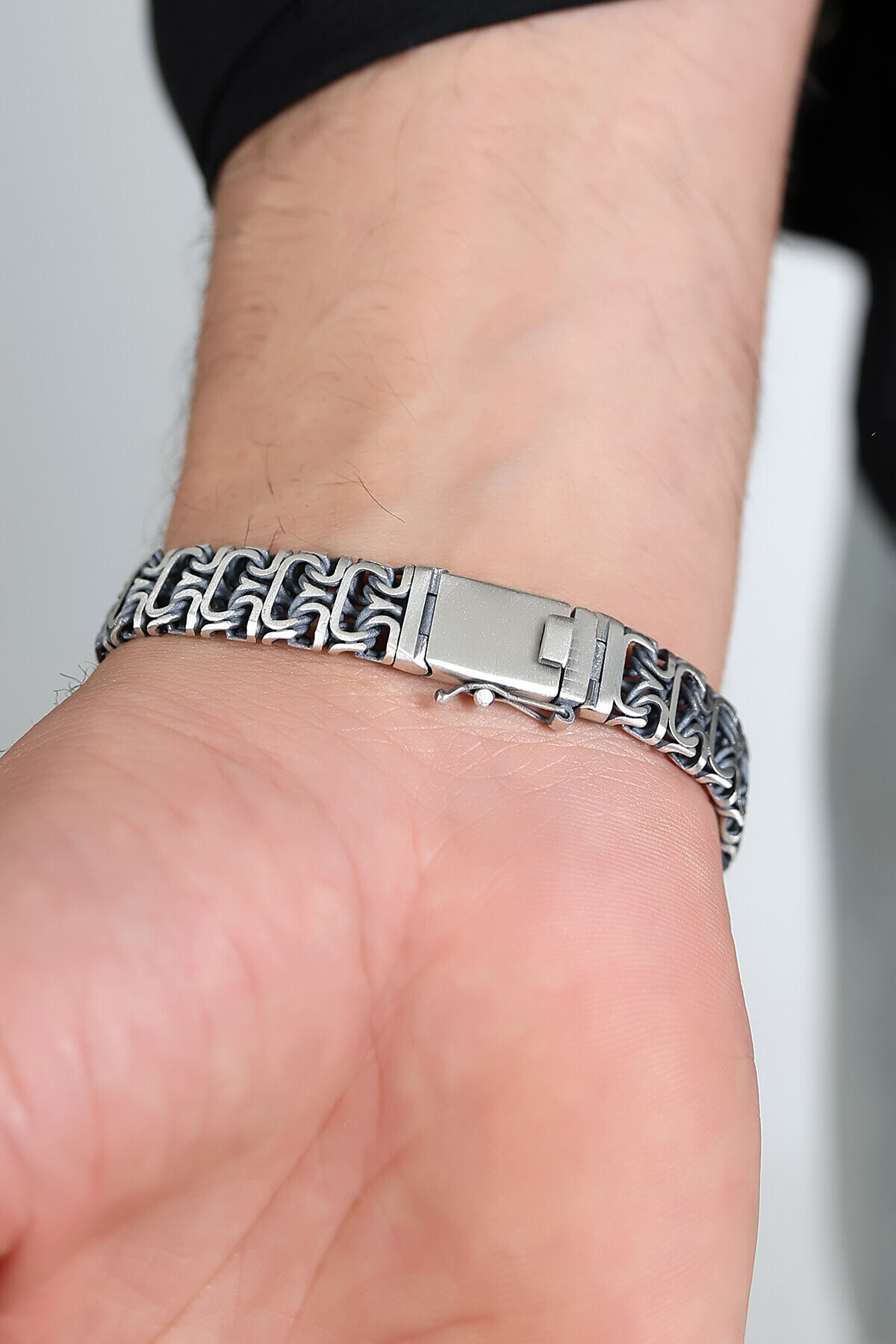Gümüş Kalın El Örgü Erkek Bileklik