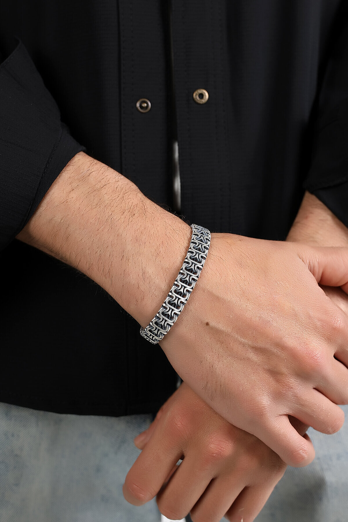 Gümüş Kalın El Örgü Erkek Bileklik