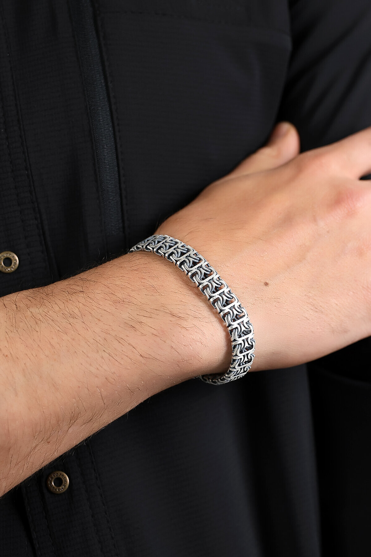 Gümüş Kalın El Örgü Erkek Bileklik