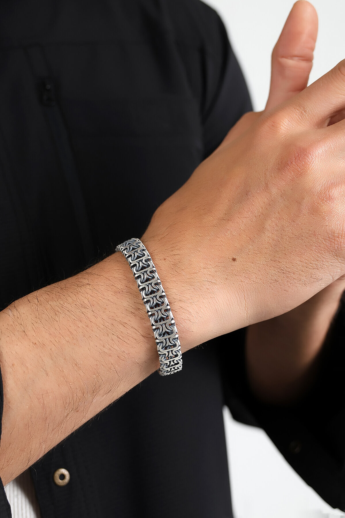 Gümüş Kalın El Örgü Erkek Bileklik