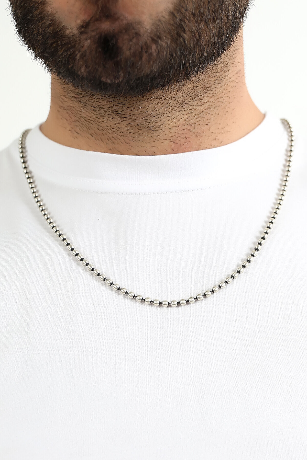  Gümüş Kalın Top Boncuk kolye  