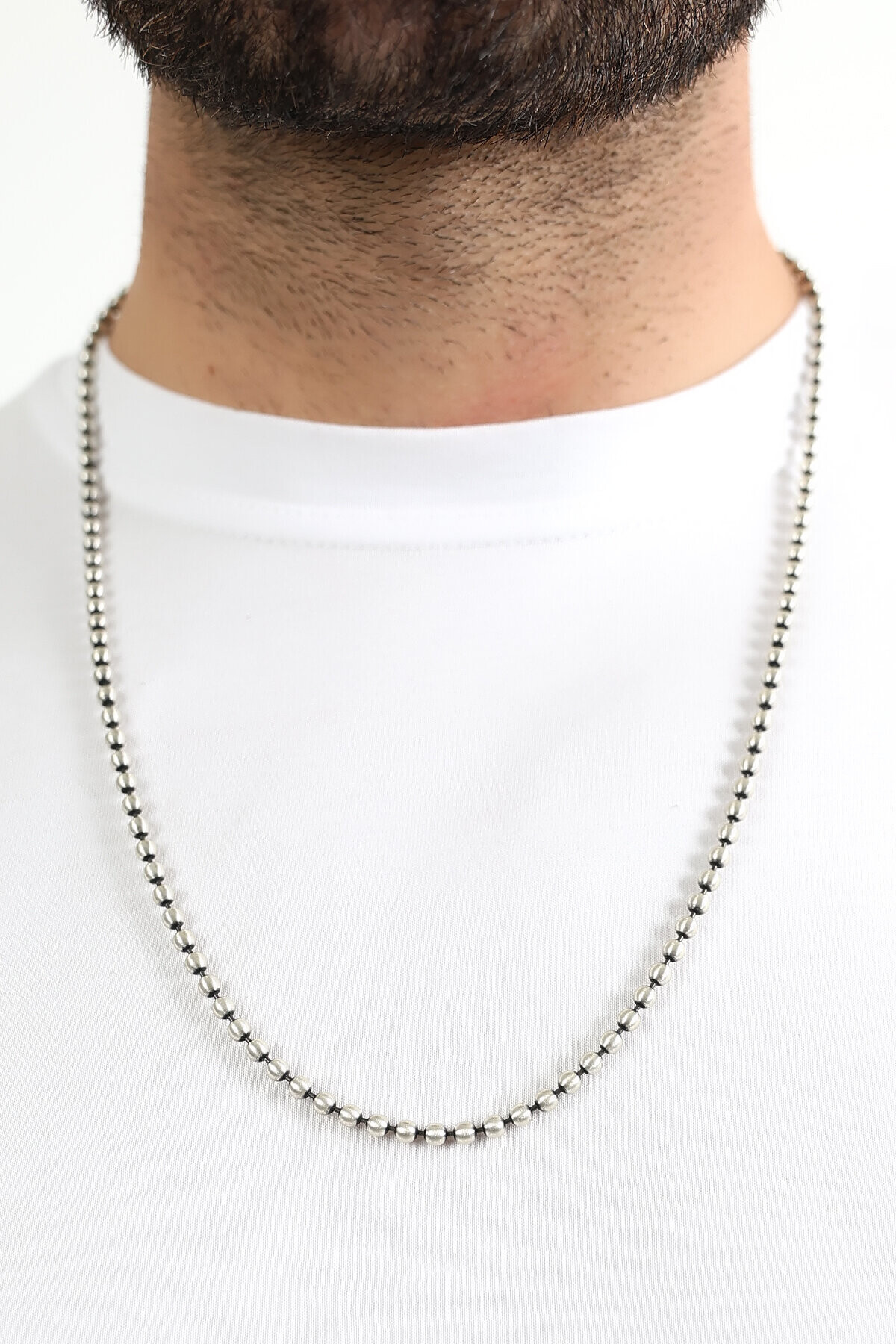  Gümüş Kalın Top Boncuk kolye  