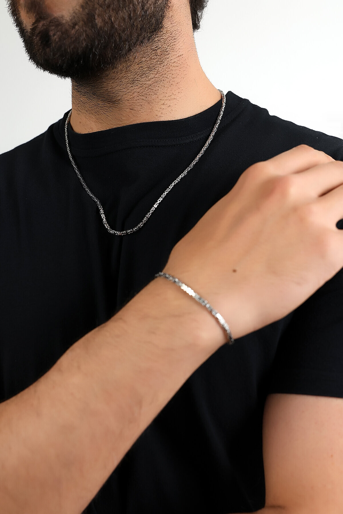 Gümüş Kare Köşeli Kral  Zincir Kolye