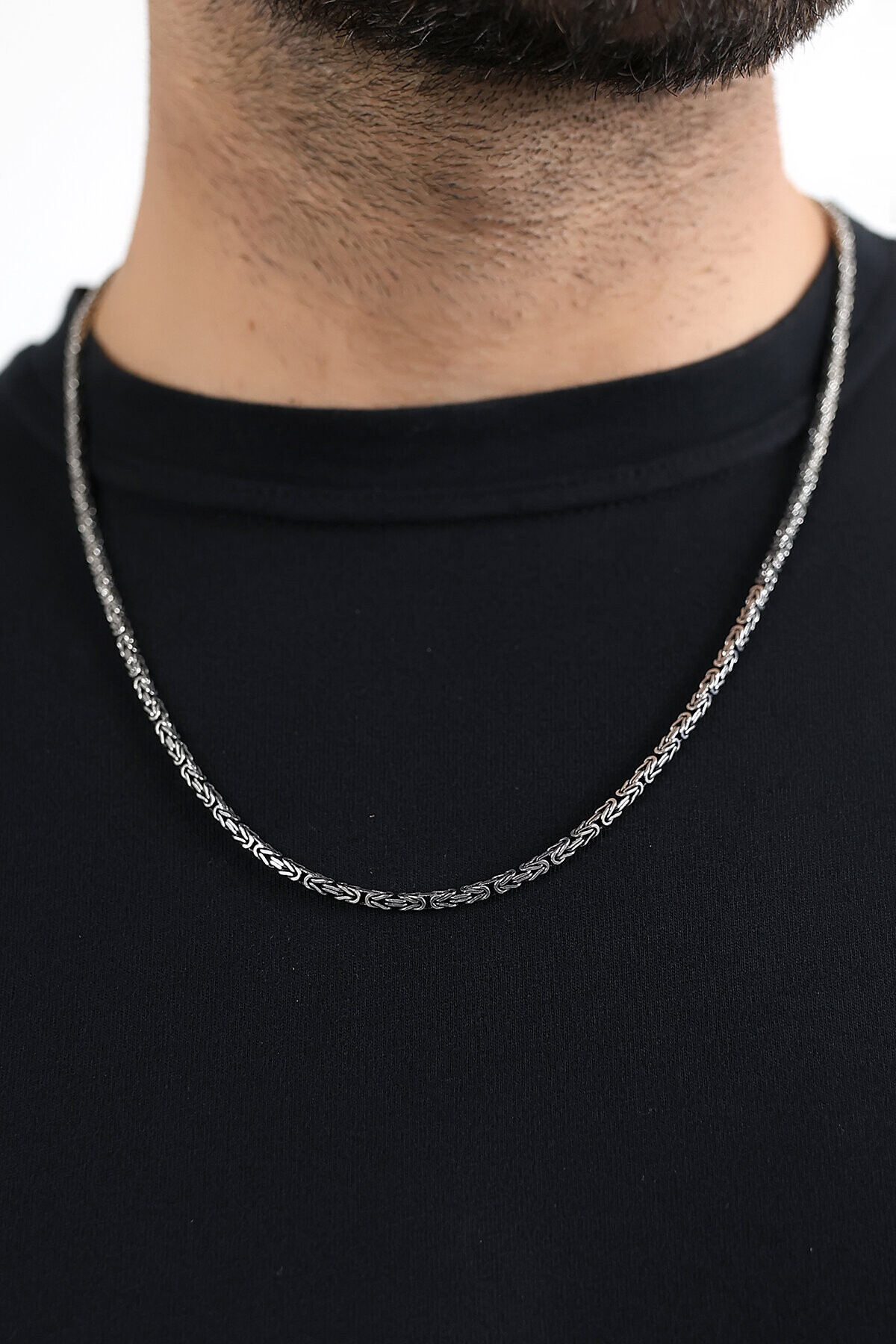 Gümüş Kare Köşeli Kral  Zincir Kolye